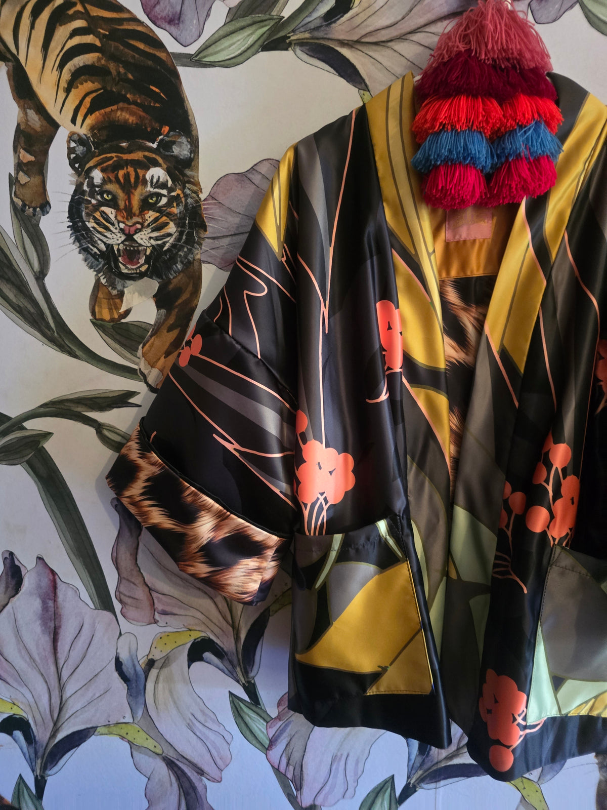 The ELECTRIC JUNGLE FULLY REVERSIBLE DUCHESS SATIN BOMBER LEOPARD