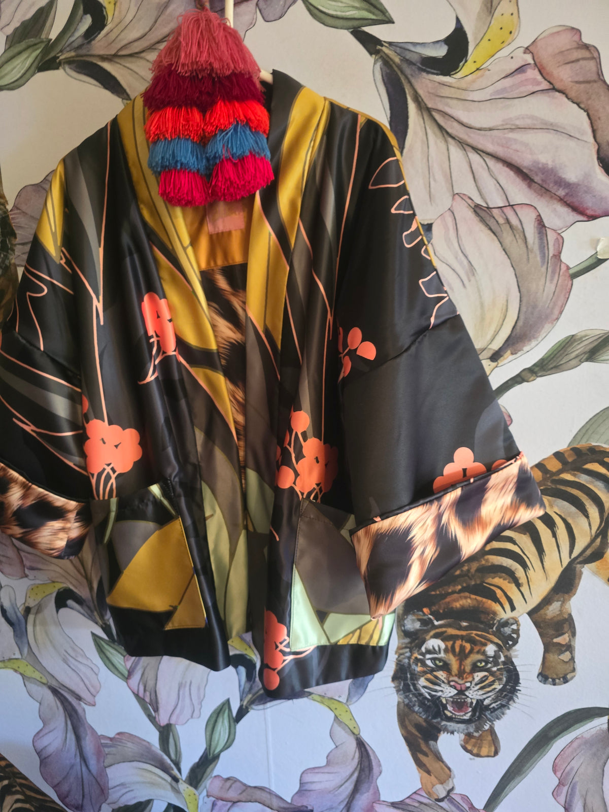 The ELECTRIC JUNGLE FULLY REVERSIBLE DUCHESS SATIN BOMBER LEOPARD