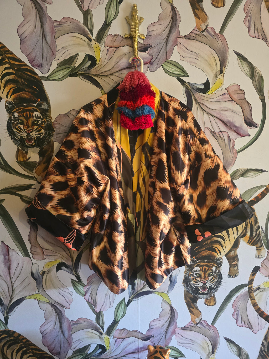 The ELECTRIC JUNGLE FULLY REVERSIBLE DUCHESS SATIN BOMBER LEOPARD