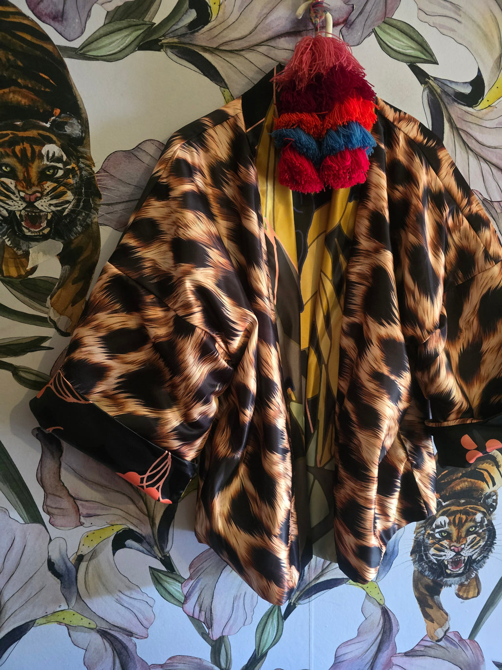 The ELECTRIC JUNGLE FULLY REVERSIBLE DUCHESS SATIN BOMBER LEOPARD
