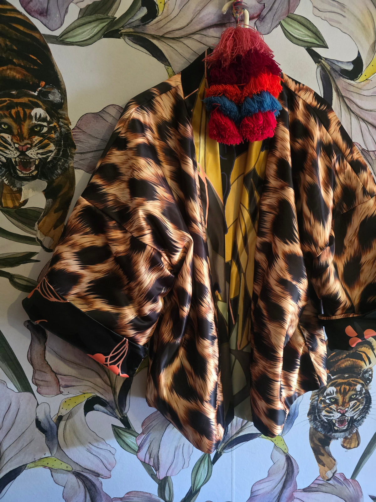 The ELECTRIC JUNGLE FULLY REVERSIBLE DUCHESS SATIN BOMBER LEOPARD