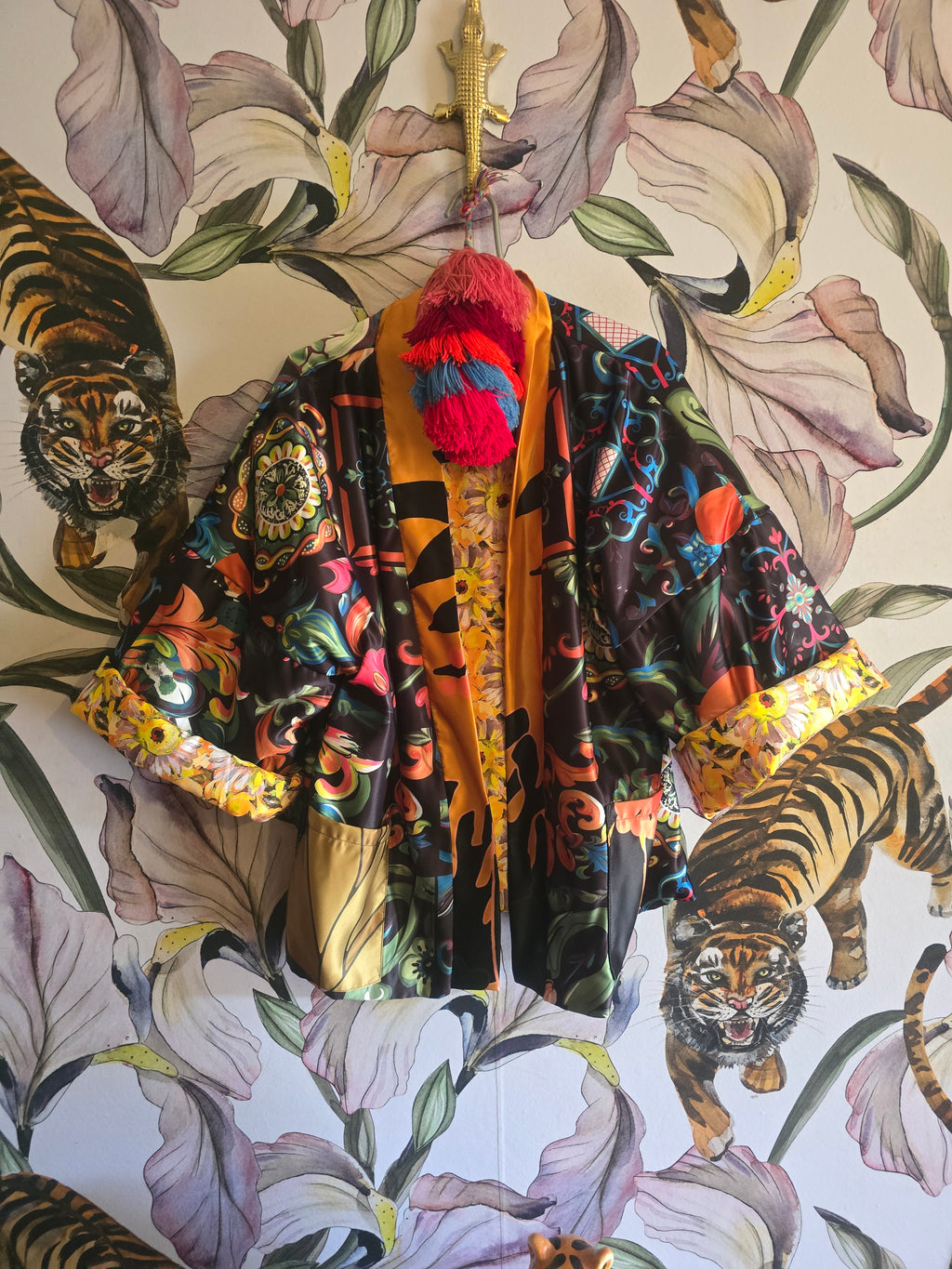 The ELECTRIC JUNGLE & DAISY FULLY REVERSIBLE BOMBER IN DUCHESS SATIN