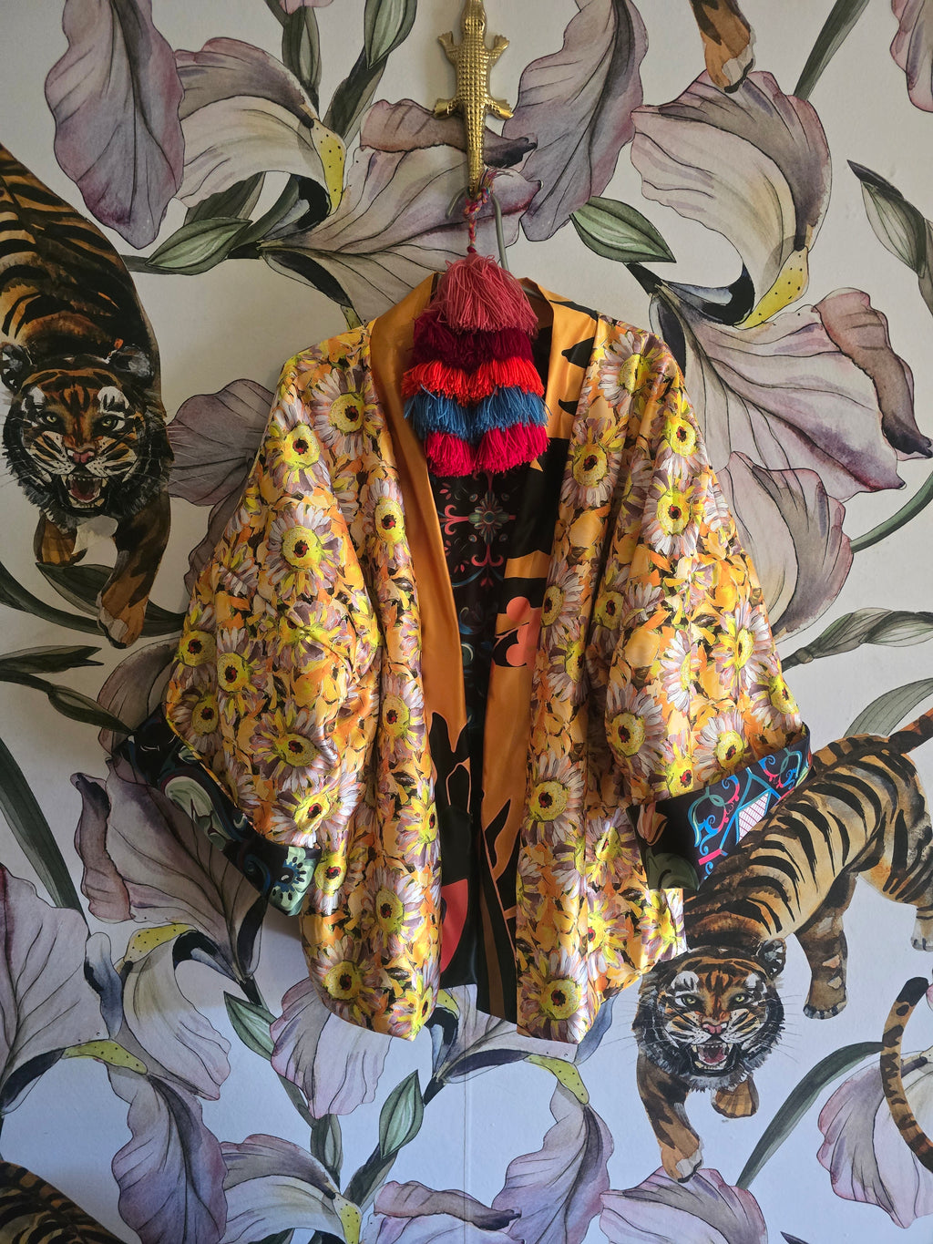 The ELECTRIC JUNGLE & DAISY FULLY REVERSIBLE BOMBER IN DUCHESS SATIN