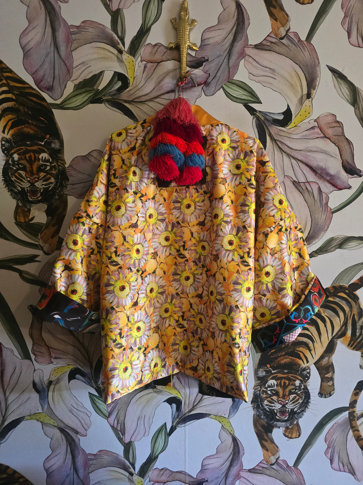 The ELECTRIC JUNGLE & DAISY FULLY REVERSIBLE BOMBER IN DUCHESS SATIN