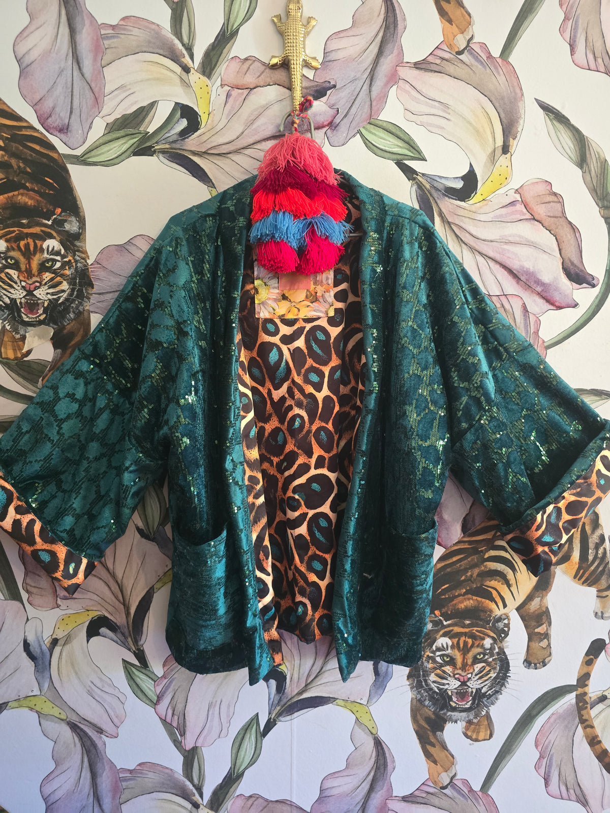 The SEQUINS GREEN & LEOPARD REVERSIBLE BOMBER