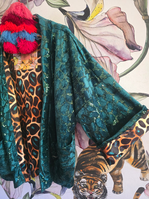 The SEQUINS GREEN & LEOPARD REVERSIBLE BOMBER