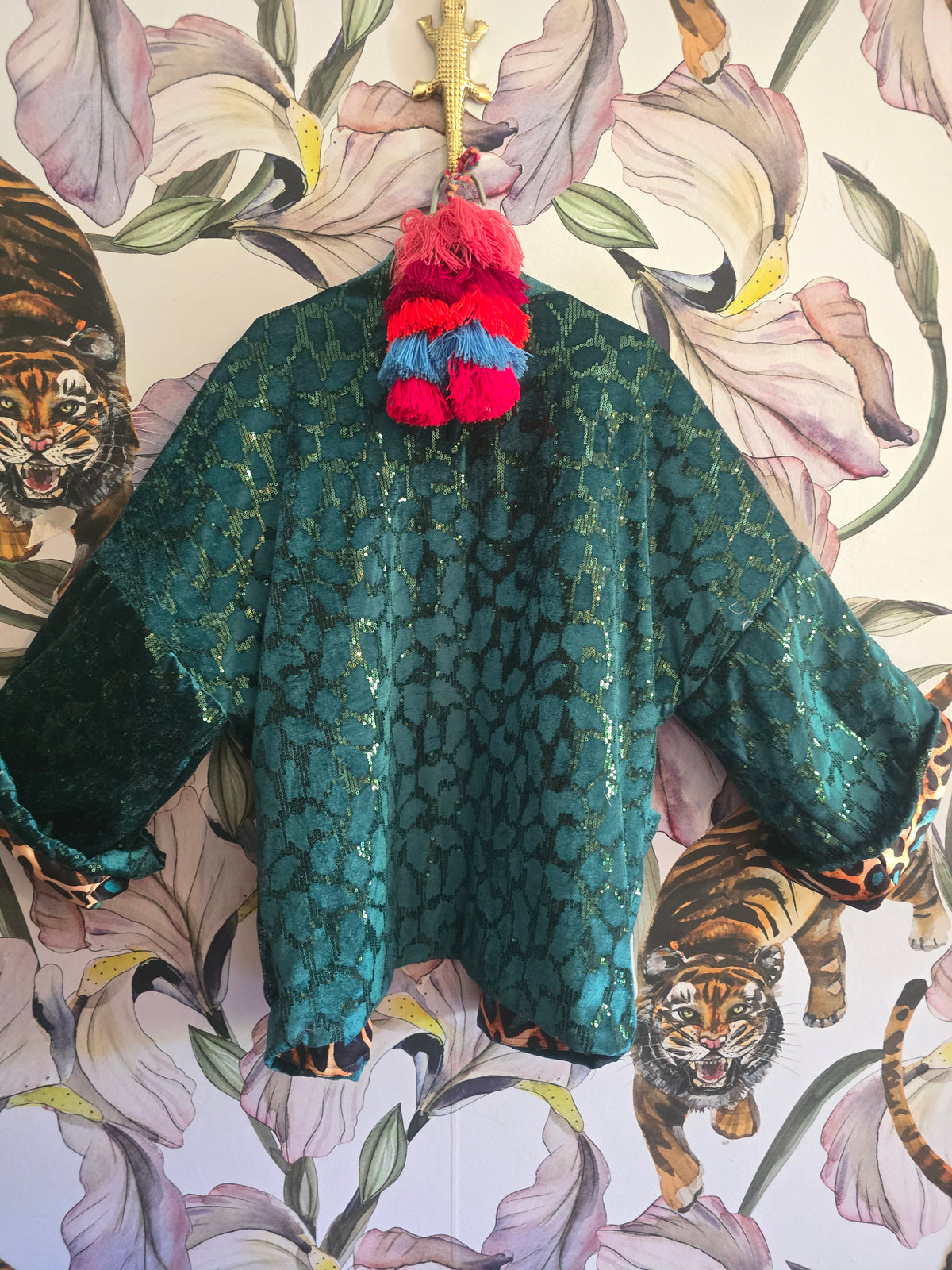 The SEQUINS GREEN & LEOPARD REVERSIBLE BOMBER