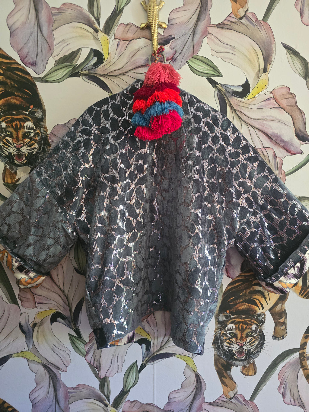 The SEQUINS BLUE & IKAT REVERSIBLE BOMBER