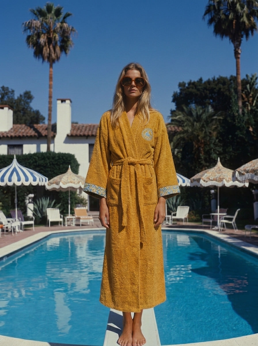 The APRÈS SAUNA TOWLING LUXE GOWN WITH COTTON TRIM