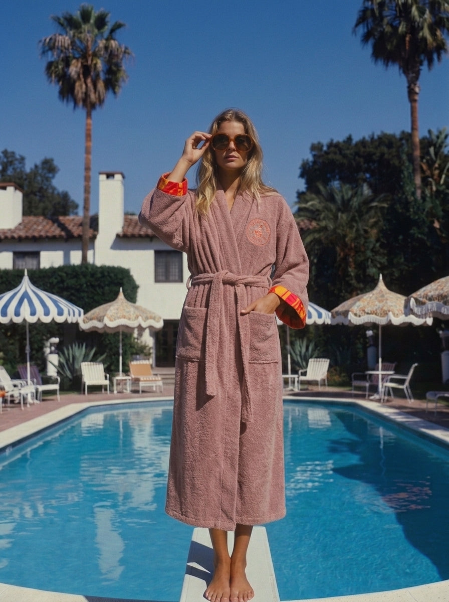 The APRÈS SAUNA TOWLING LUXE GOWN WITH COTTON TRIM