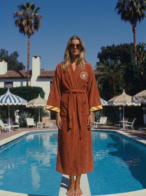 The APRÈS SAUNA CLUB TOWLING LUXE GOWN TRIMMED WITH COTTON
