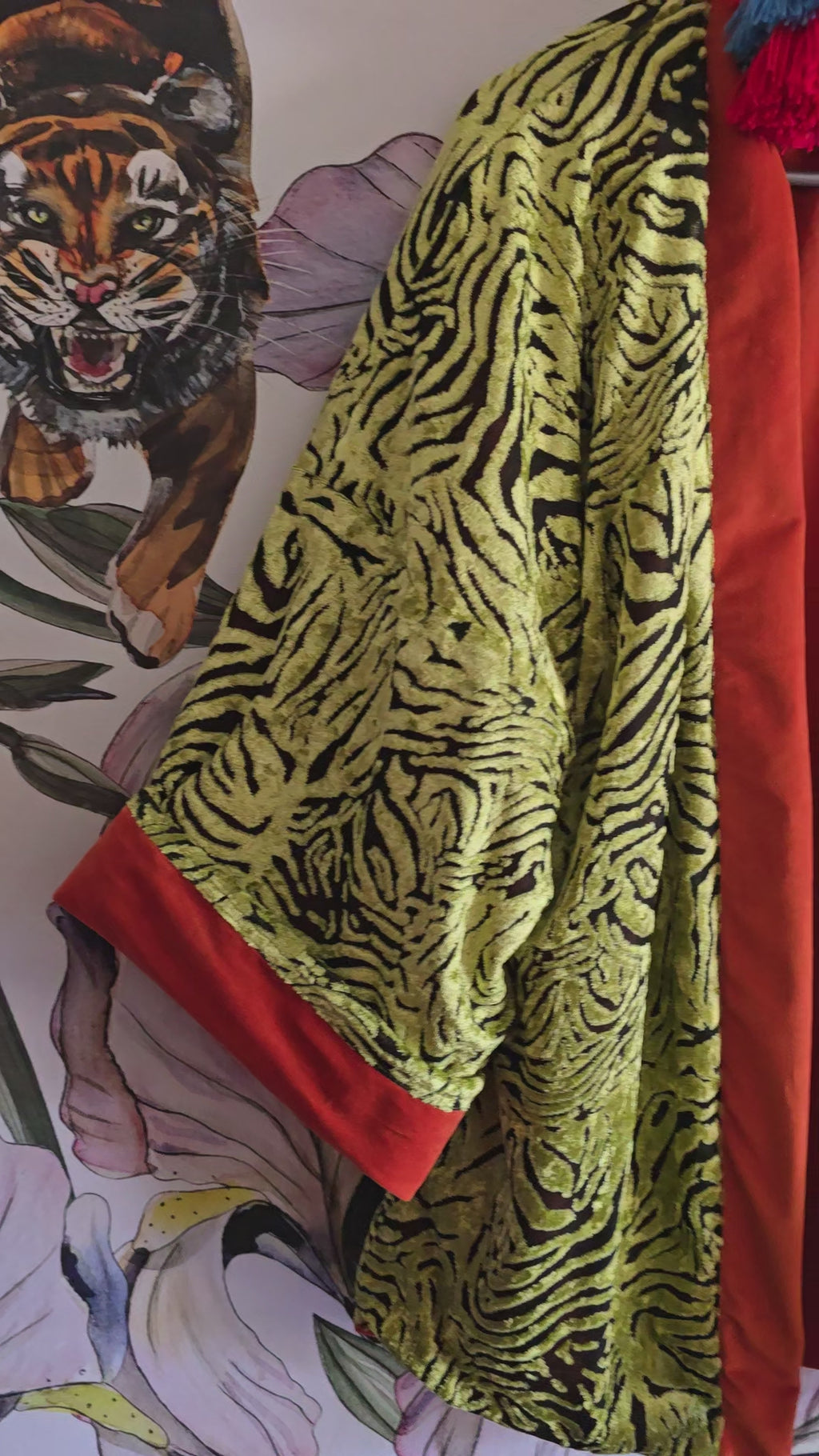 The ORIENTAL CUT OUT VELVET WITH ORANGE REVERSE KIMONO JACKET