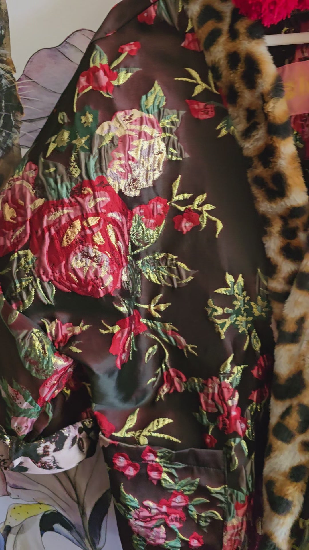 The DOLCÈ brocade rose & gold jacket with faux fur leopard