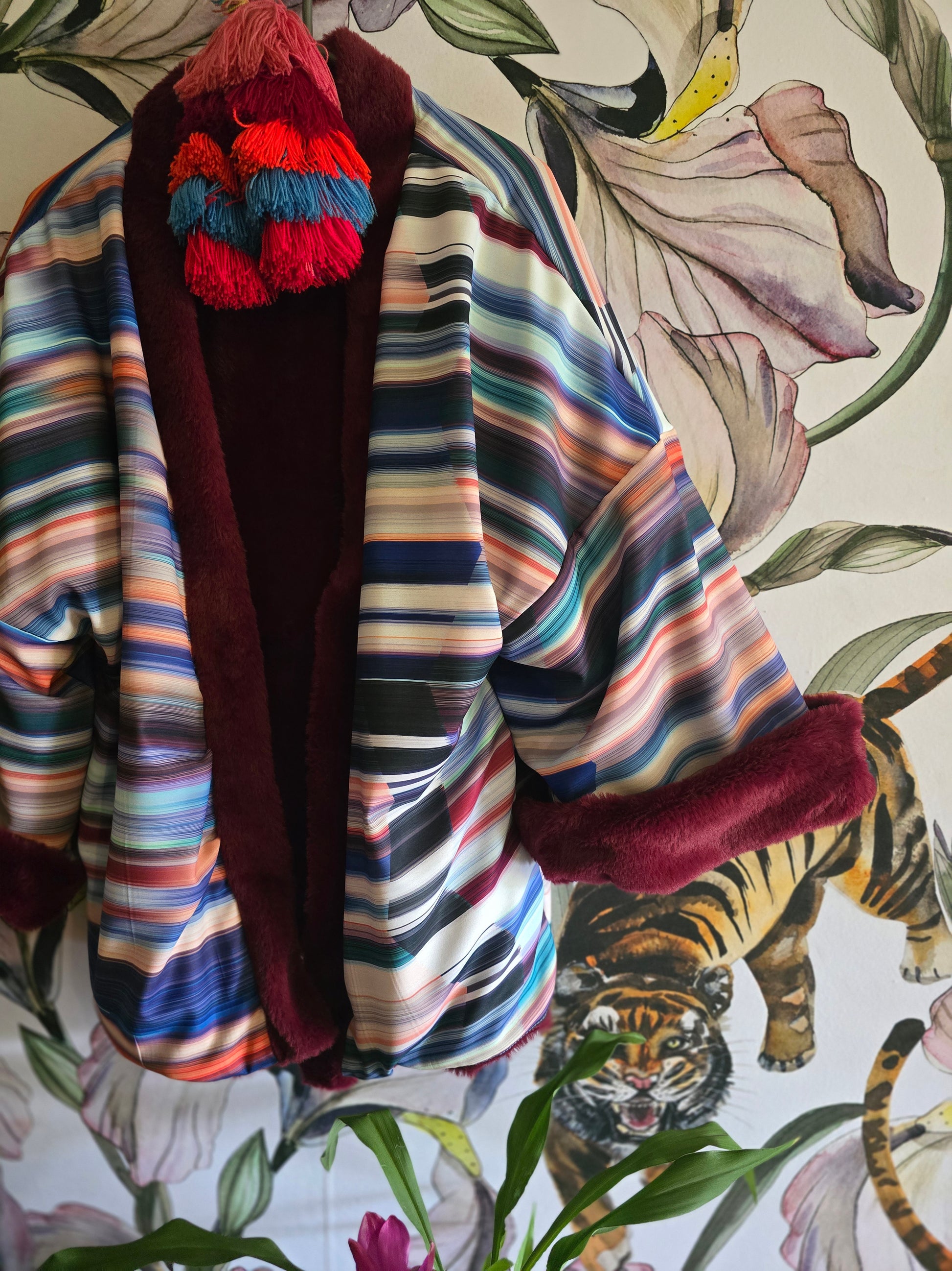 The DEEP & DELICIOUS REVERSIBLE MAROON FAUX FUR WITH STRIPE