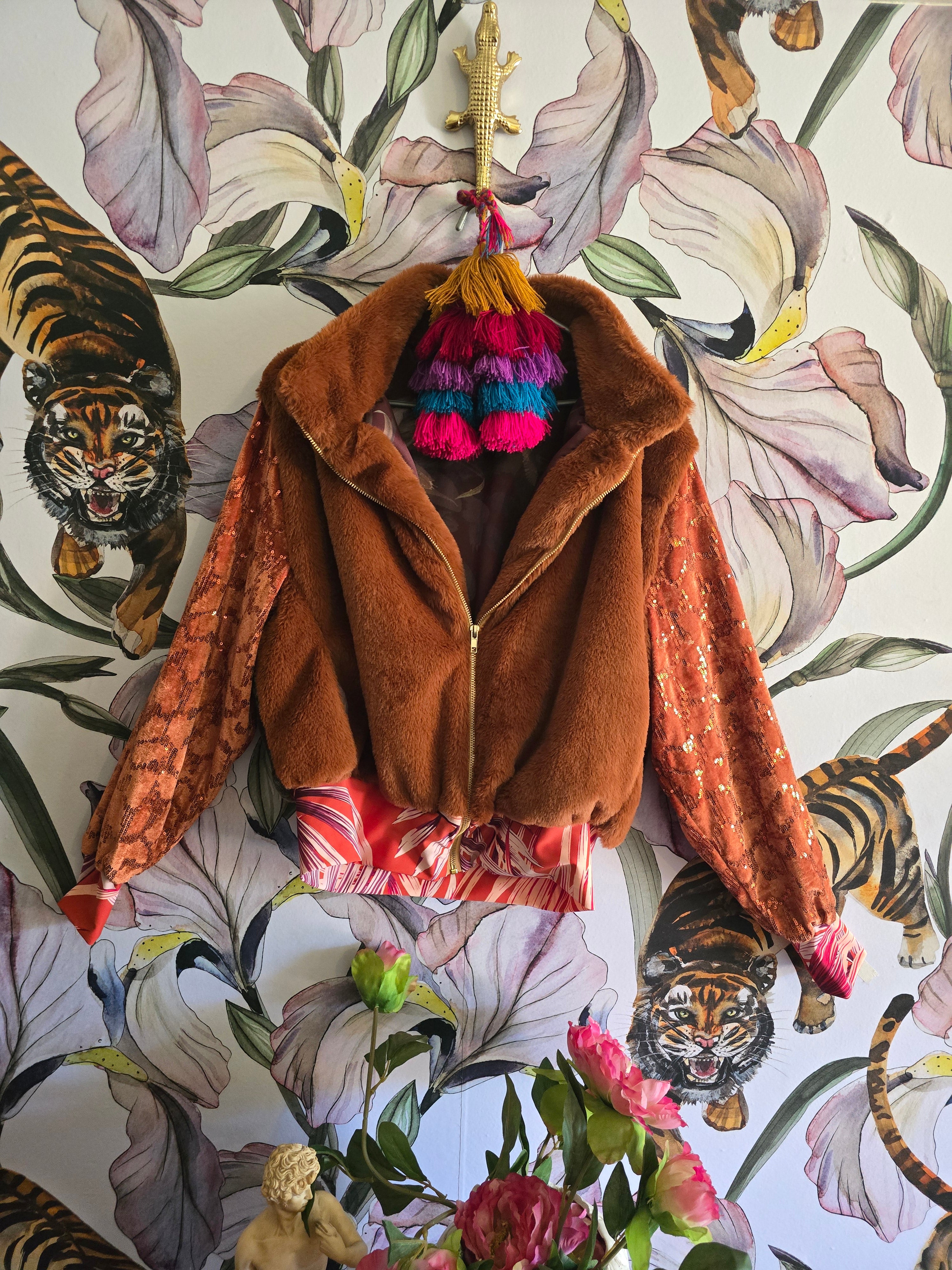 The FAUX FUR,TARTAN FLEECE & SEQUINS VELVET BUNNY JACKET