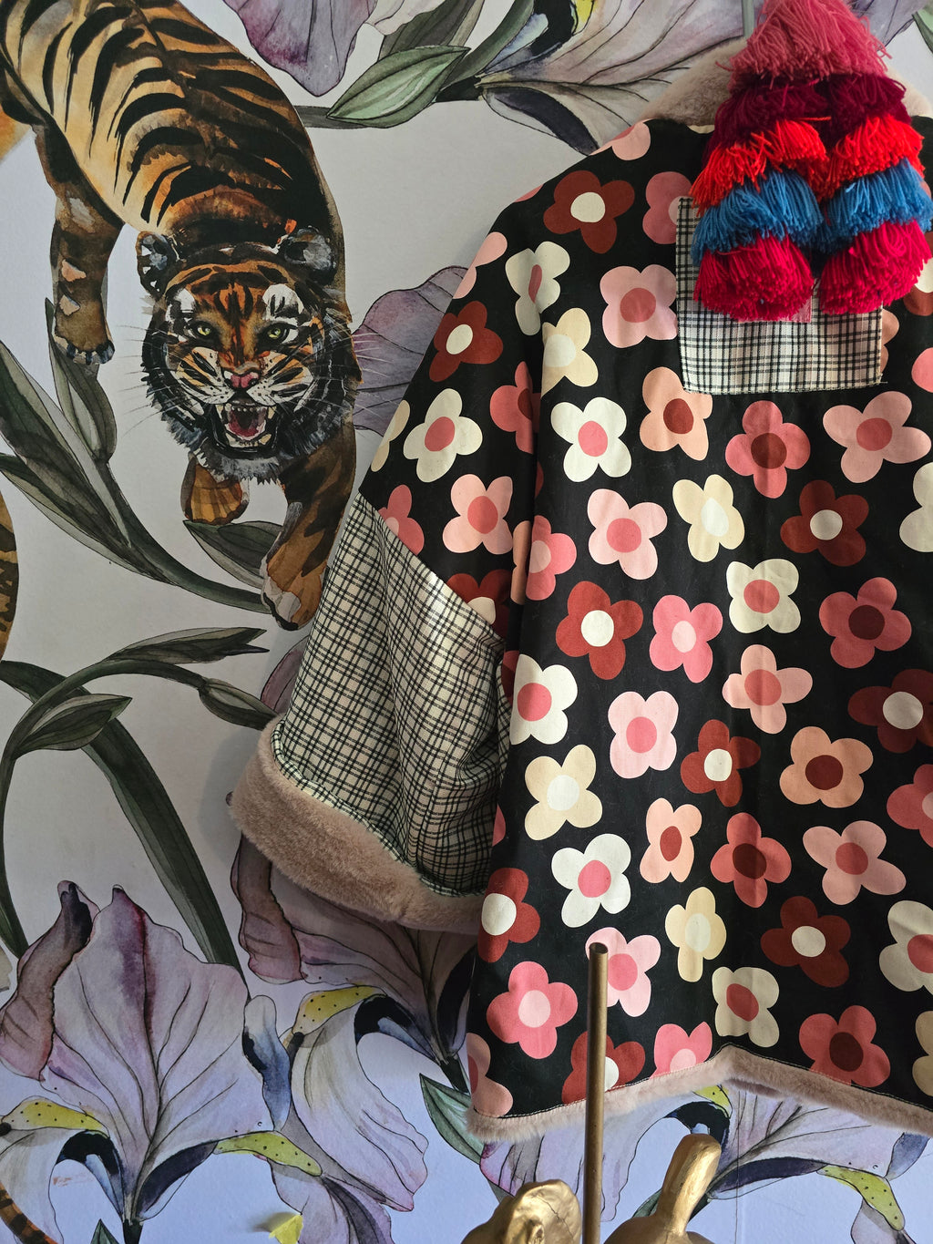 The RETRO FLOWER POWER BULL DENIM & FAUX FUR REVERSIBLE JACKET