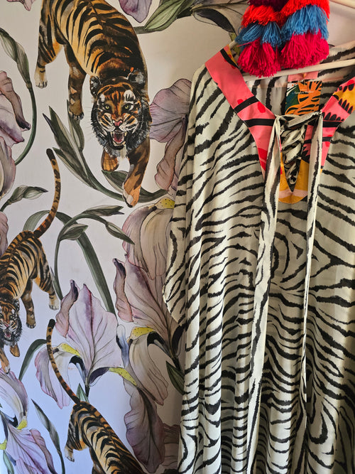 The ZEBRA KAFTAN WITH TIE DETAIL
