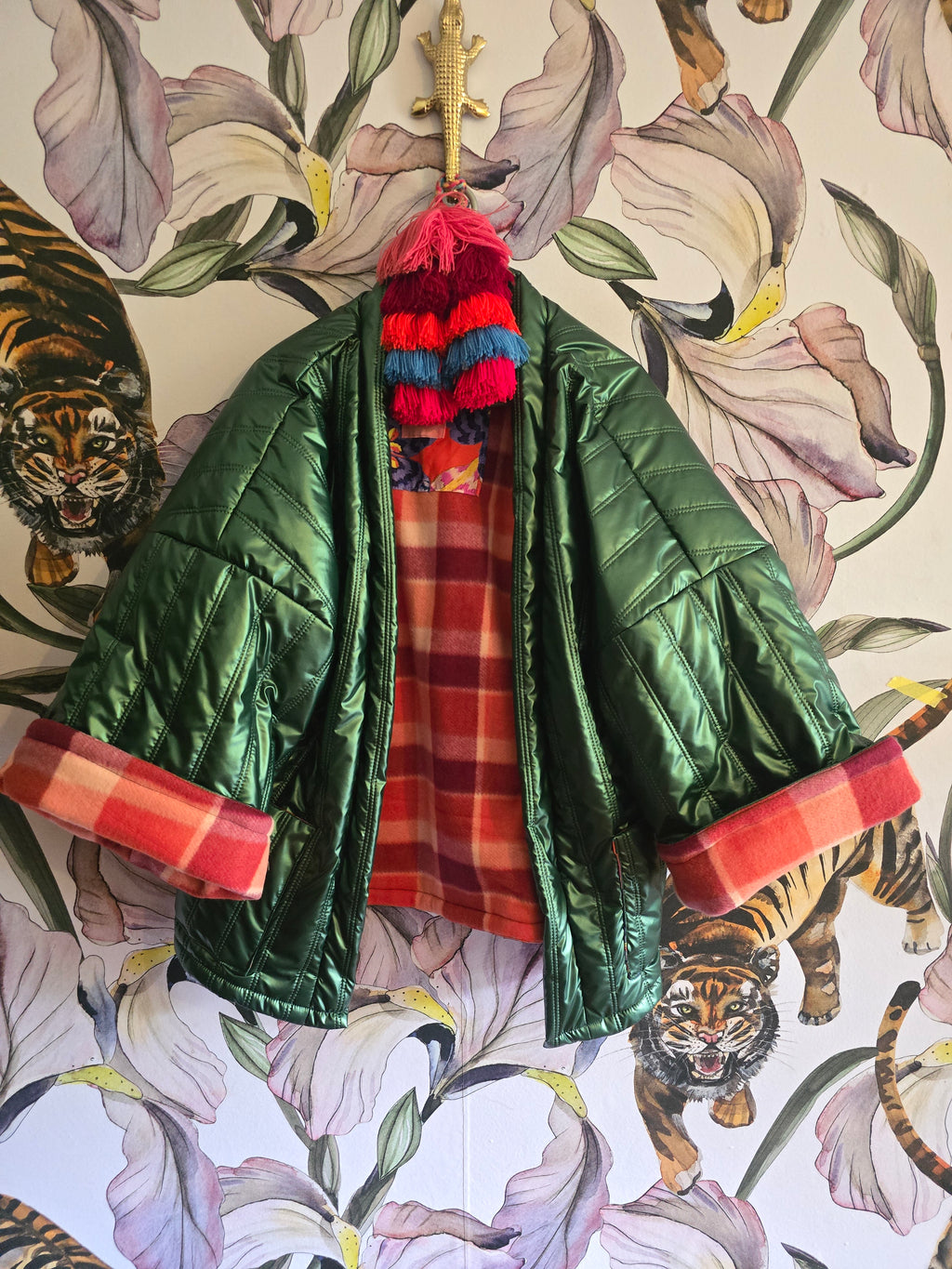 The GREEN CHECK REVERSIBLE WINTER PUFFER JACKET