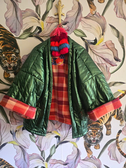 The GREEN CHECK REVERSIBLE WINTER PUFFER JACKET