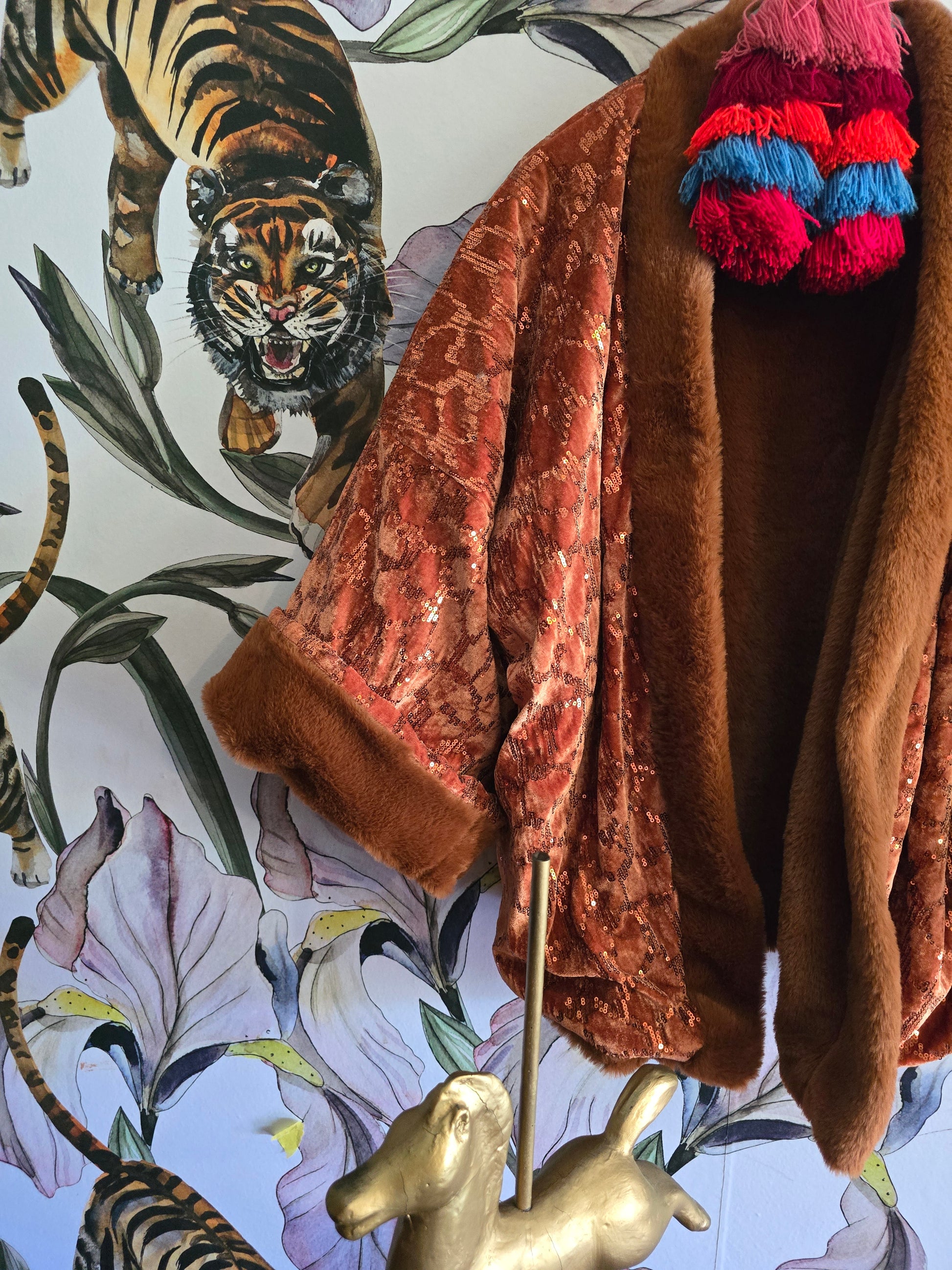 The SEQUINS & RUST FAUX FUR FULLY REVERSIBLE JACKET