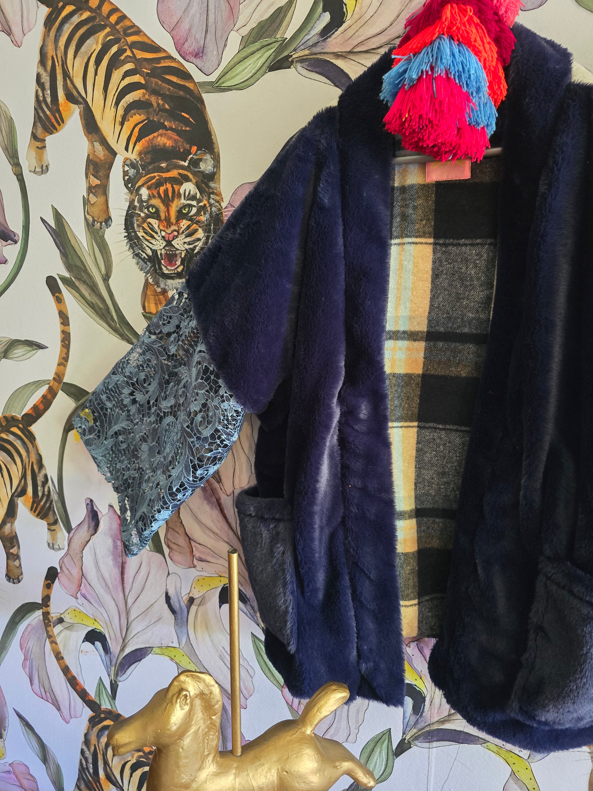 The BLUE GIRL IN LACE REVERSIBLE FLEECE AND FAUX FUR JACKET