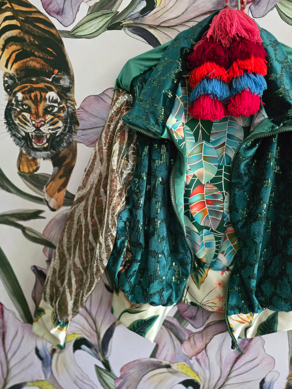 The VELVET/SEQUINS GREEN BOMBER JACKET