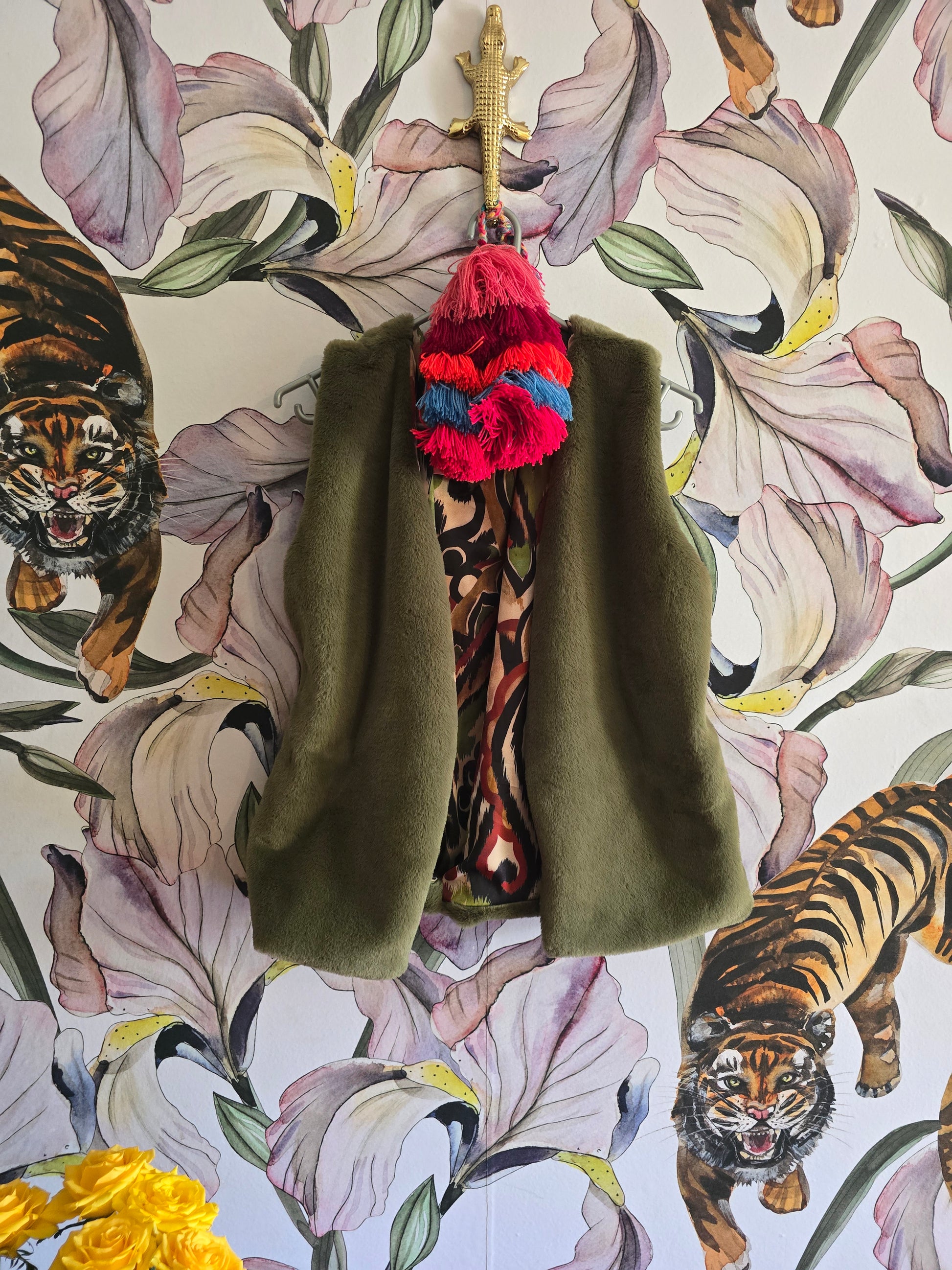 The FAUX FUR AND IKAT WAISTCOAT