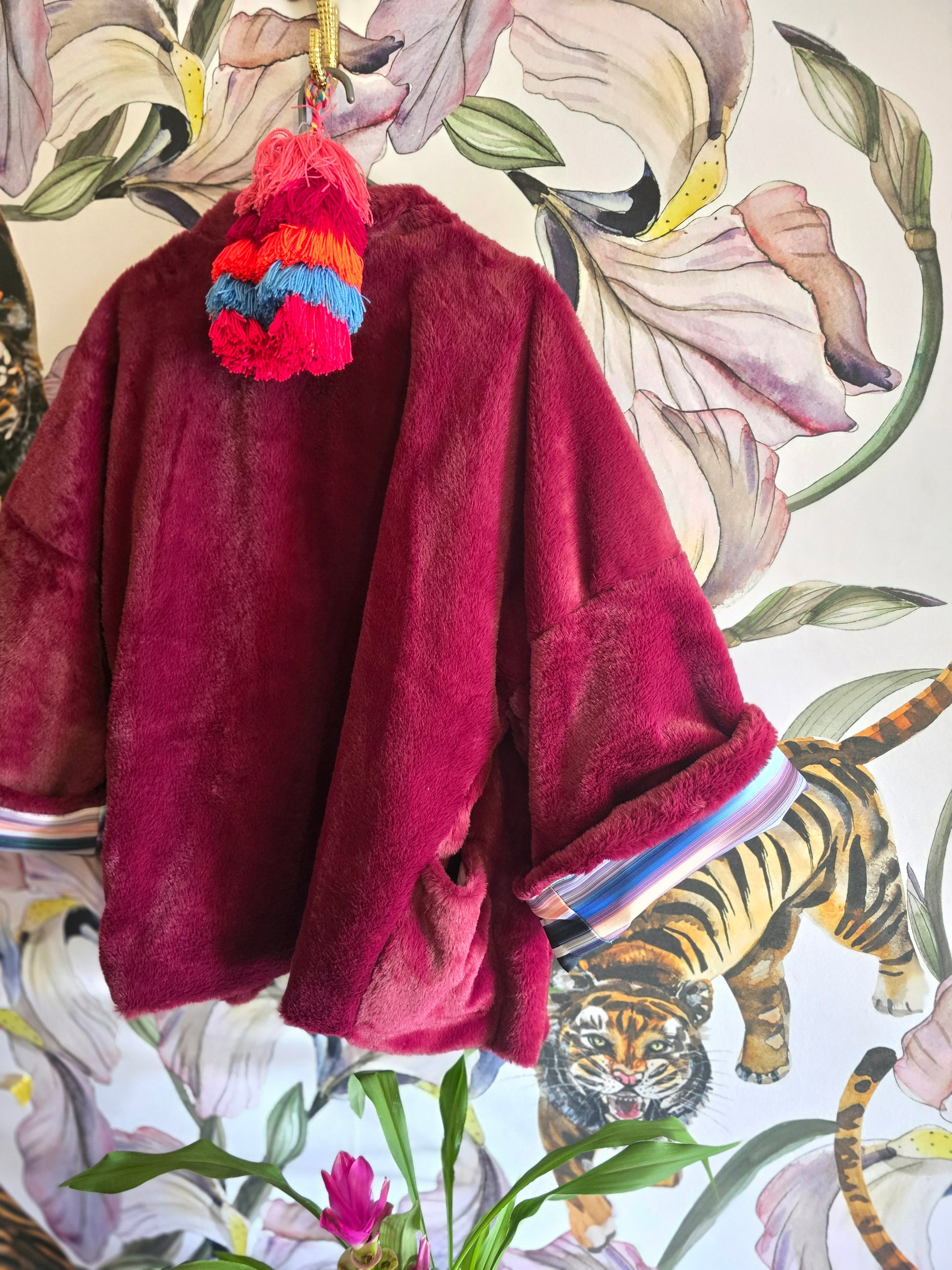 The DEEP & DELICIOUS REVERSIBLE MAROON FAUX FUR WITH STRIPE