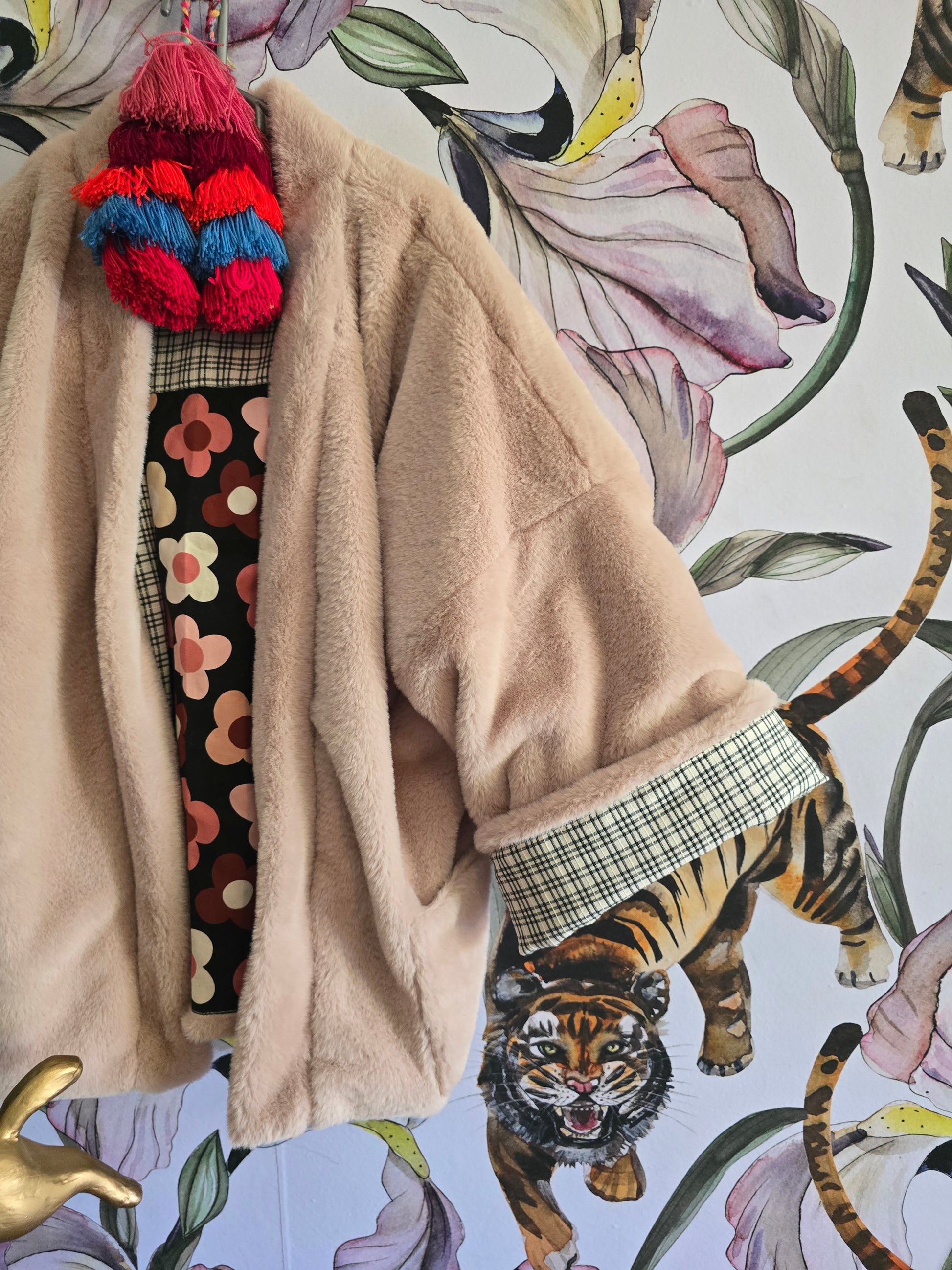 The RETRO FLOWER POWER BULL DENIM & FAUX FUR REVERSIBLE JACKET