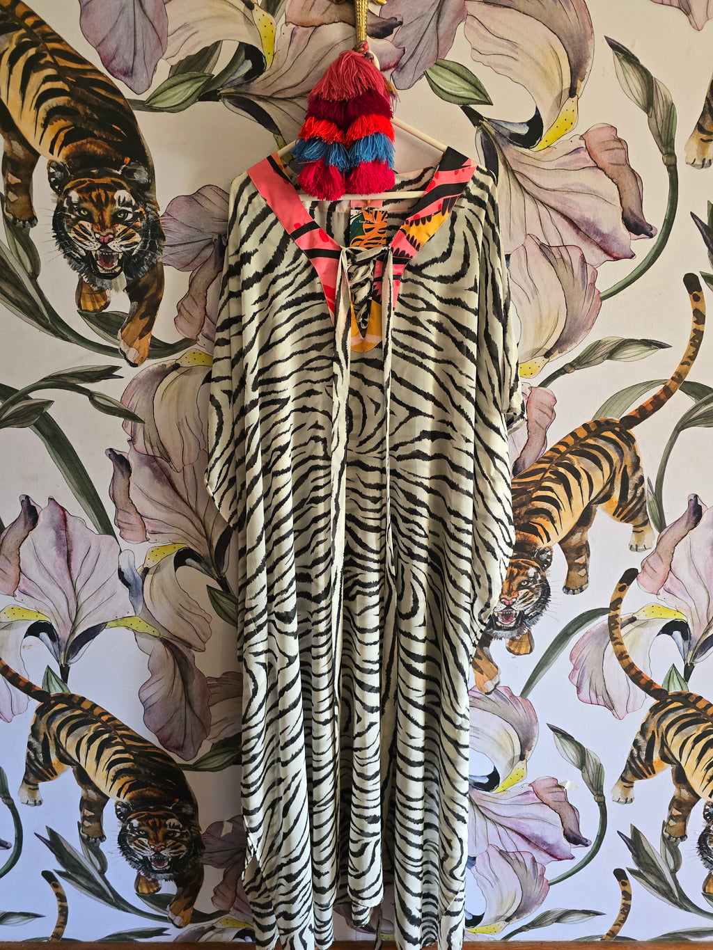 The ZEBRA KAFTAN WITH TIE DETAIL