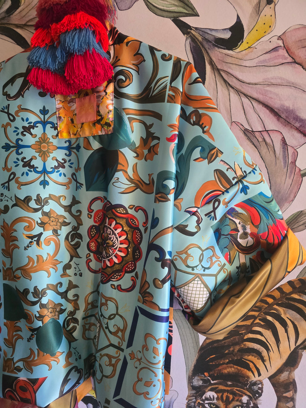 The ELECTRIC JUNGLE FULLY REVERSIBLE DUCHESS SATIN BOMBER