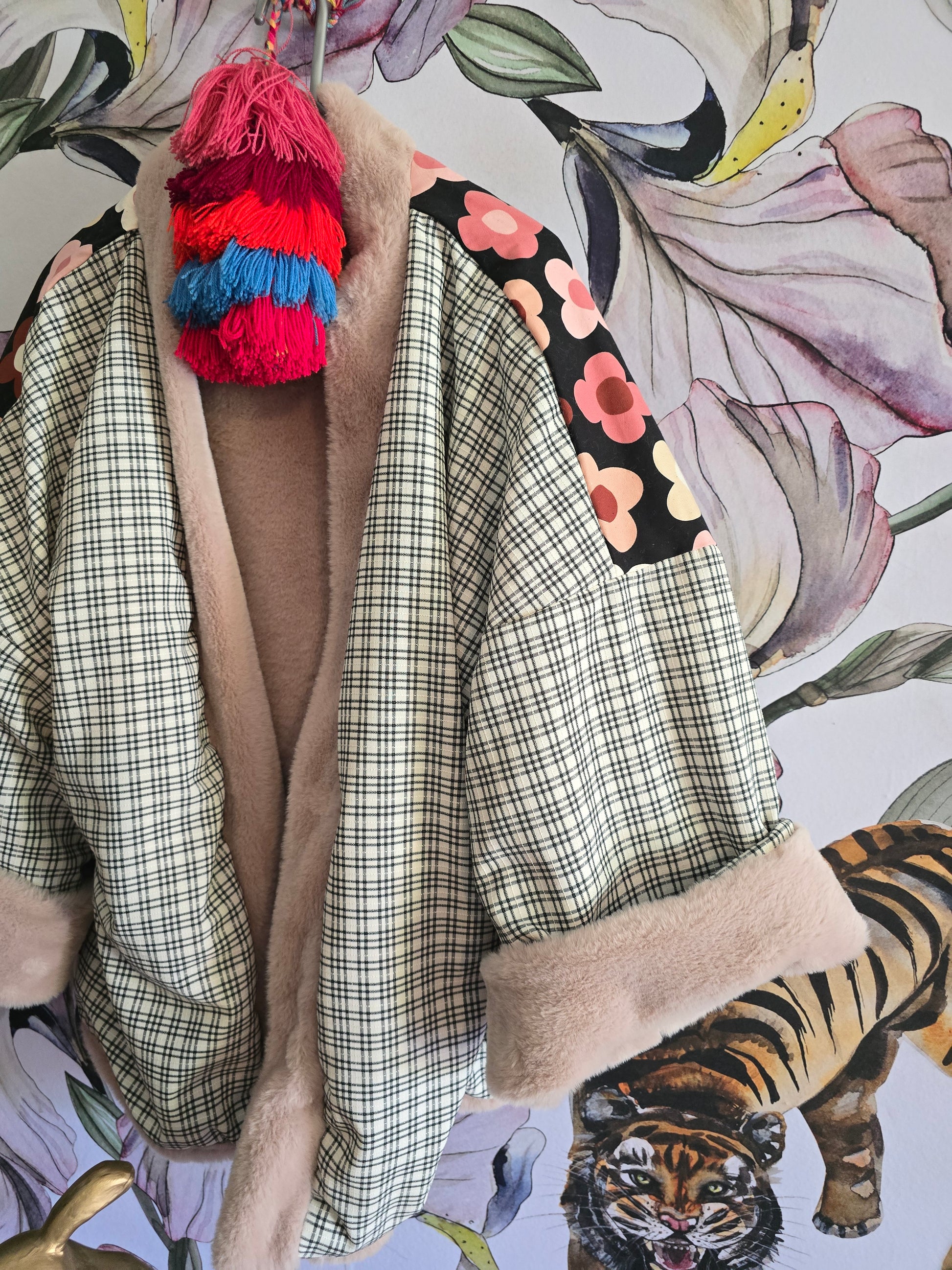 The RETRO FLOWER POWER BULL DENIM & FAUX FUR REVERSIBLE JACKET