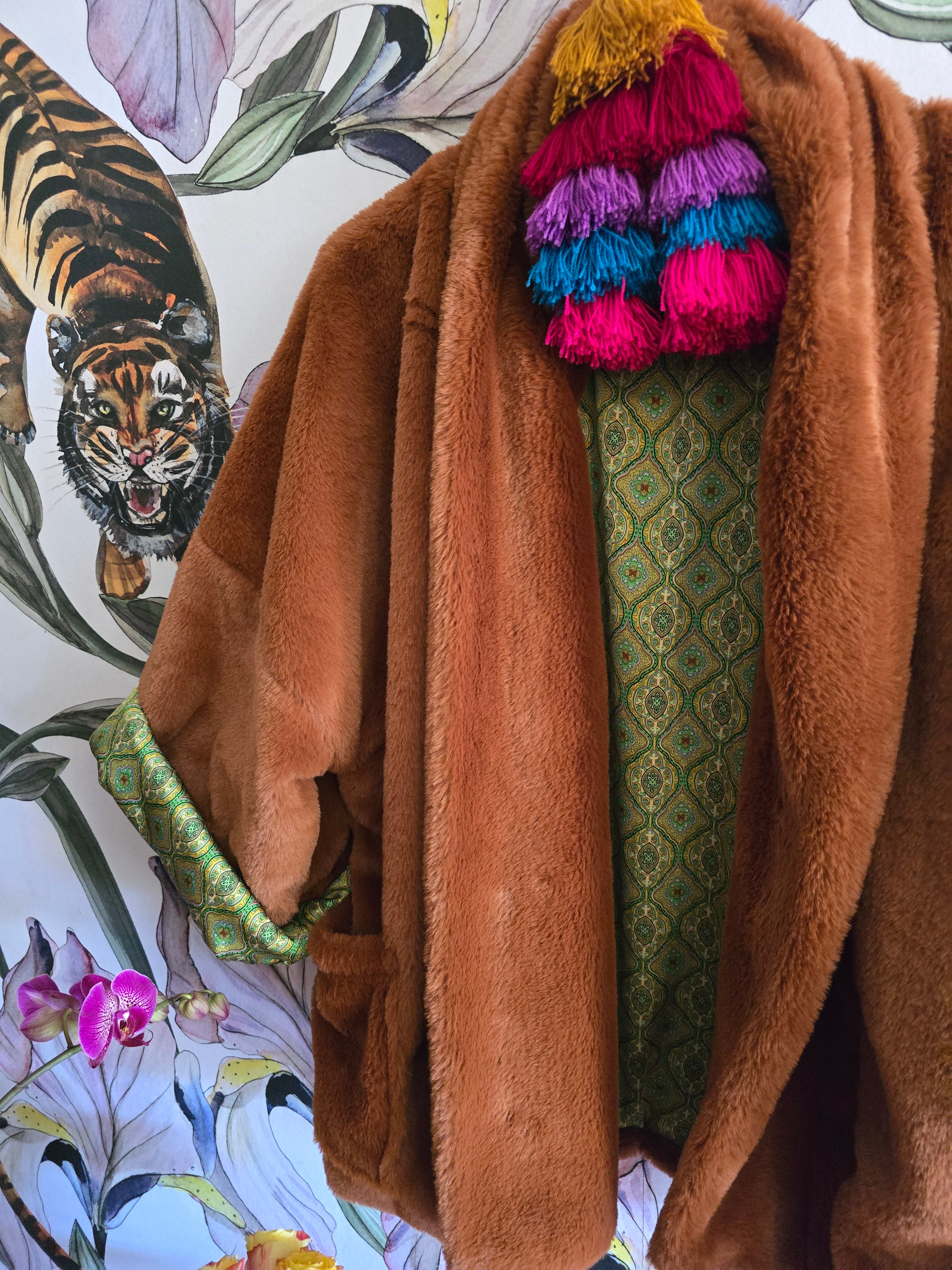 The CARAMEL FAUX FUR REVERSIBLE BUNNY COAT