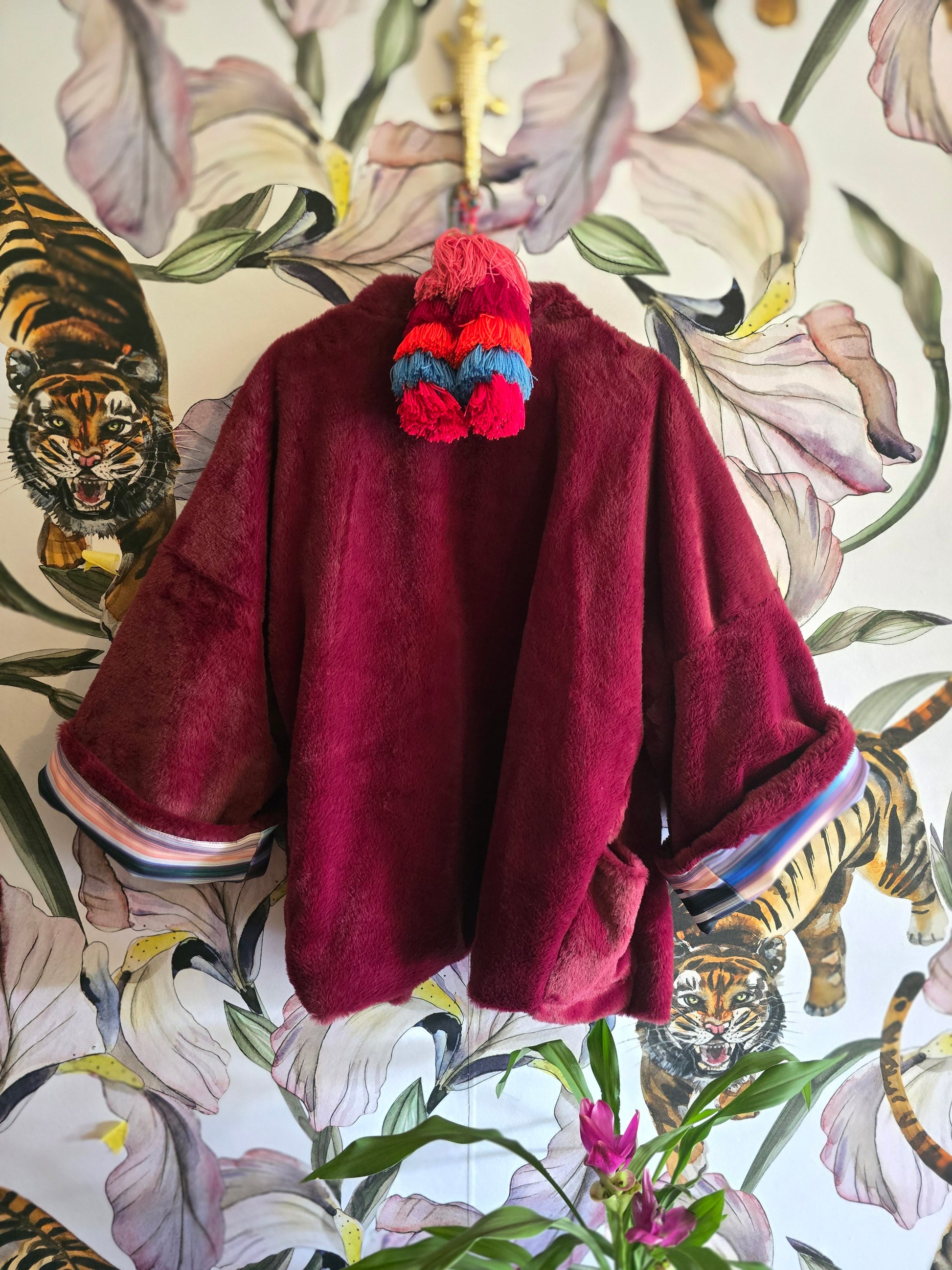 The DEEP & DELICIOUS REVERSIBLE MAROON FAUX FUR WITH STRIPE