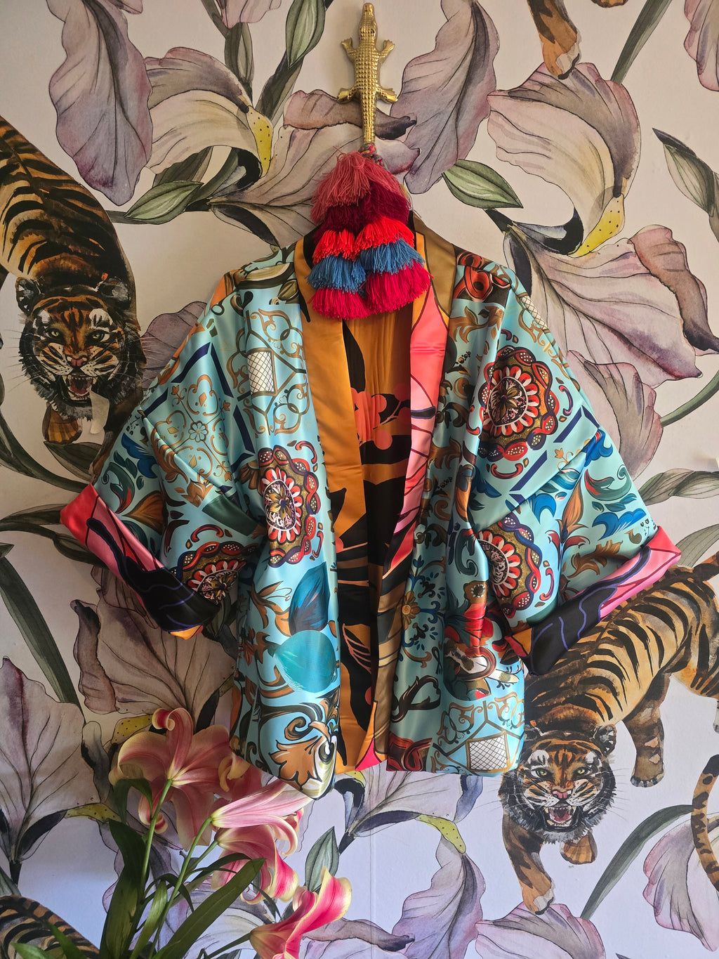 The ELECTRIC JUNGLE FULLY REVERSIBLE DUCHESS SATIN BOMBER