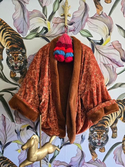 The SEQUINS & RUST FAUX FUR FULLY REVERSIBLE JACKET