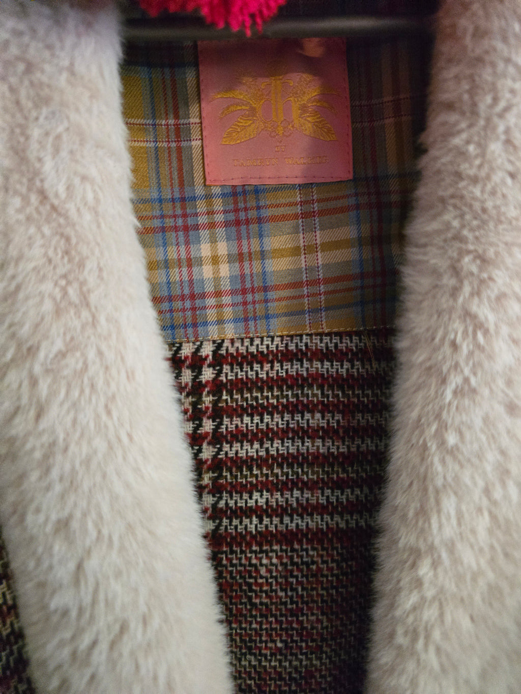 The TAMMY RED TARTAN BOHO SLEEVELESS JACKET WITH FAUX FUR