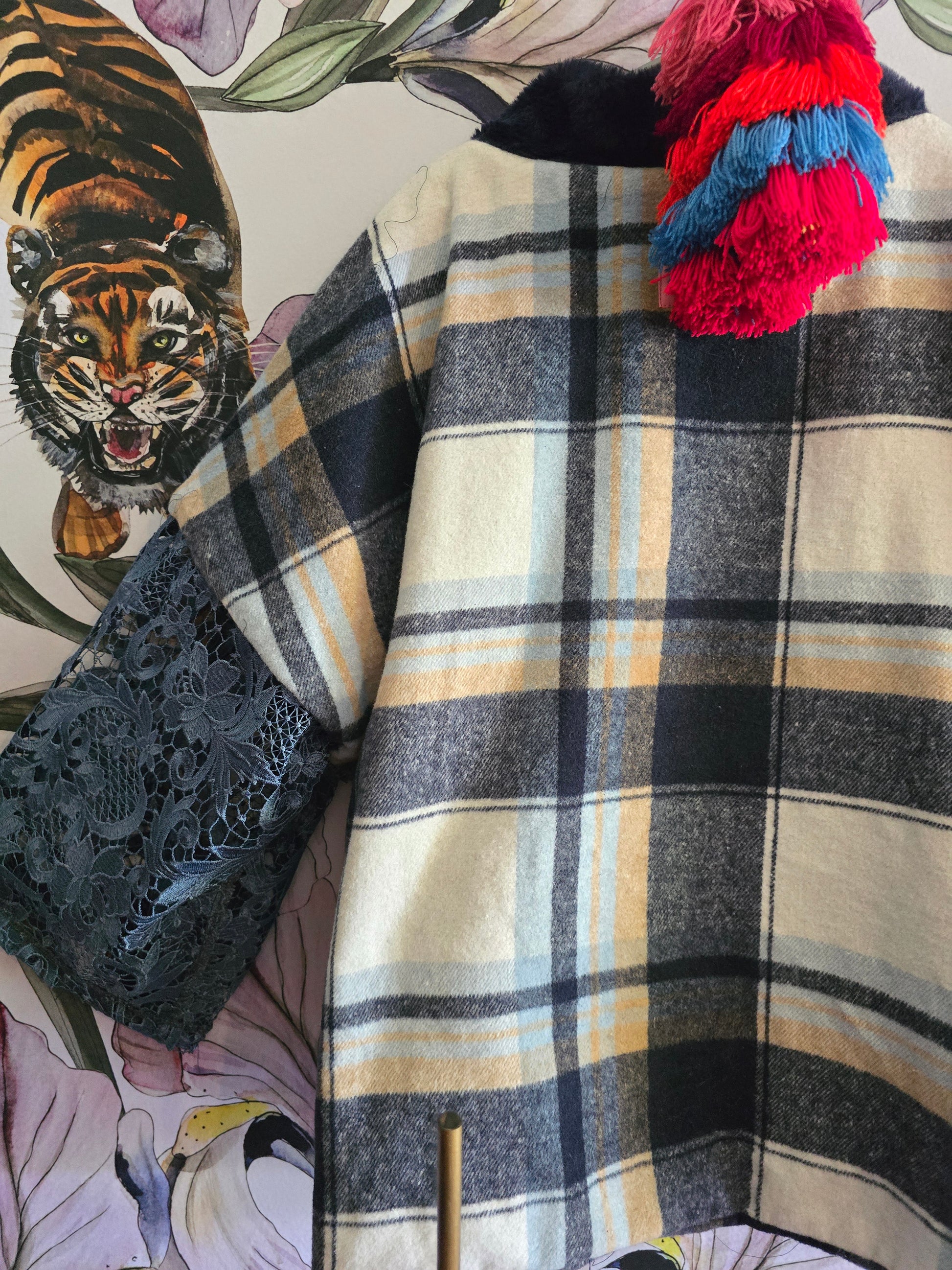 The BLUE GIRL IN LACE REVERSIBLE FLEECE AND FAUX FUR JACKET