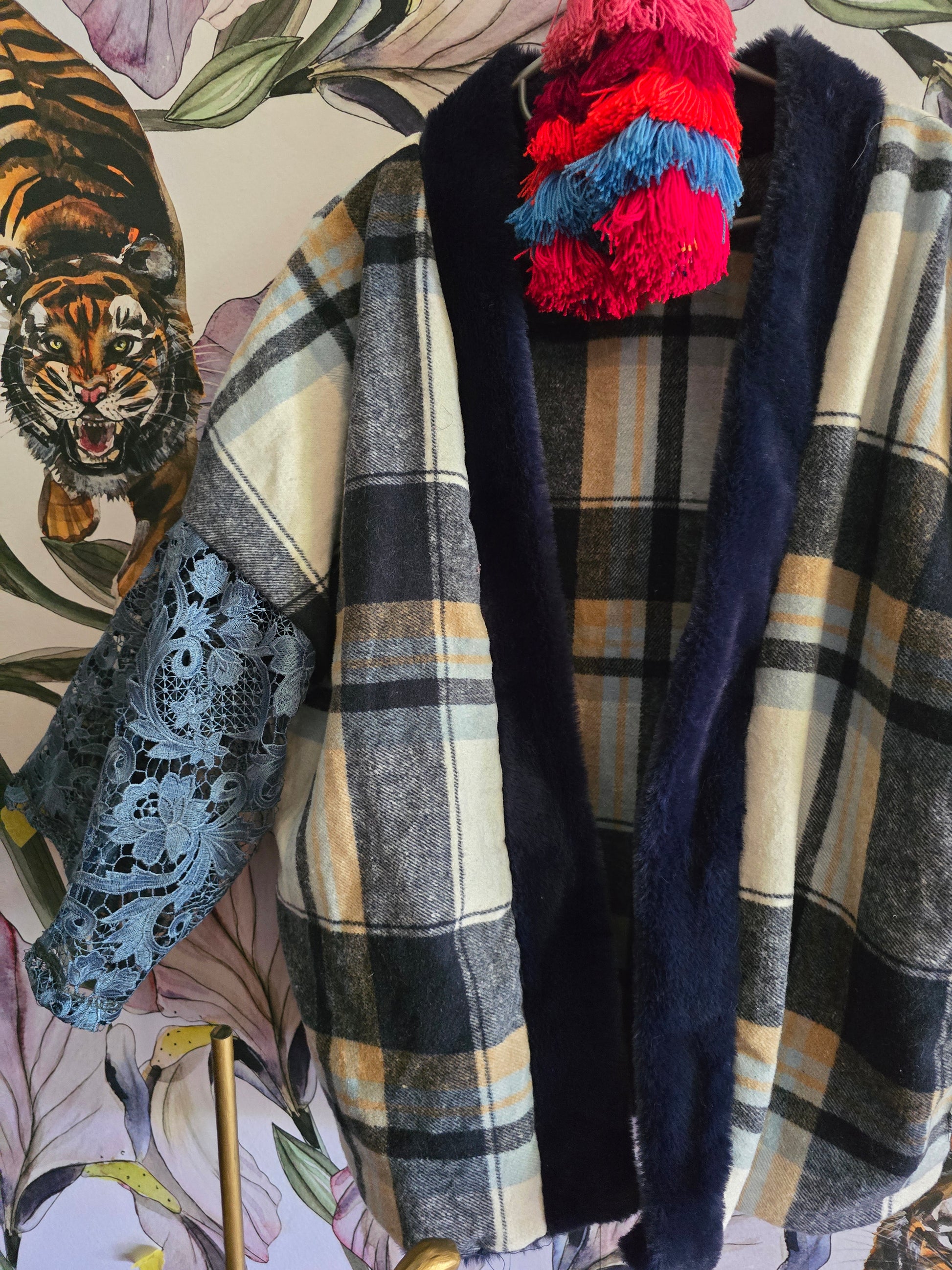 The BLUE GIRL IN LACE REVERSIBLE FLEECE AND FAUX FUR JACKET