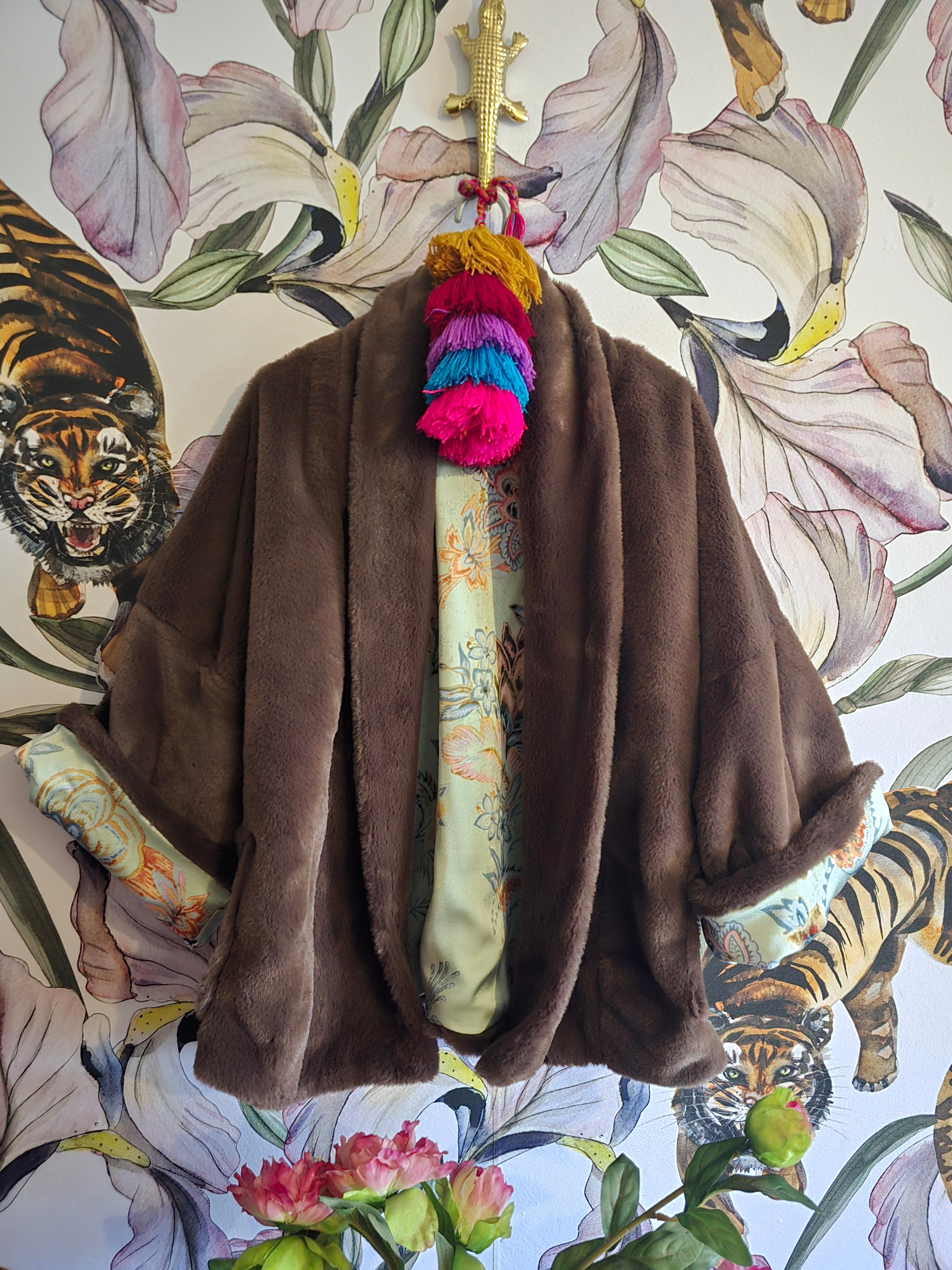 The BROWN LUXE FAUX FUR REVERSIBLE BOMBER JACKET