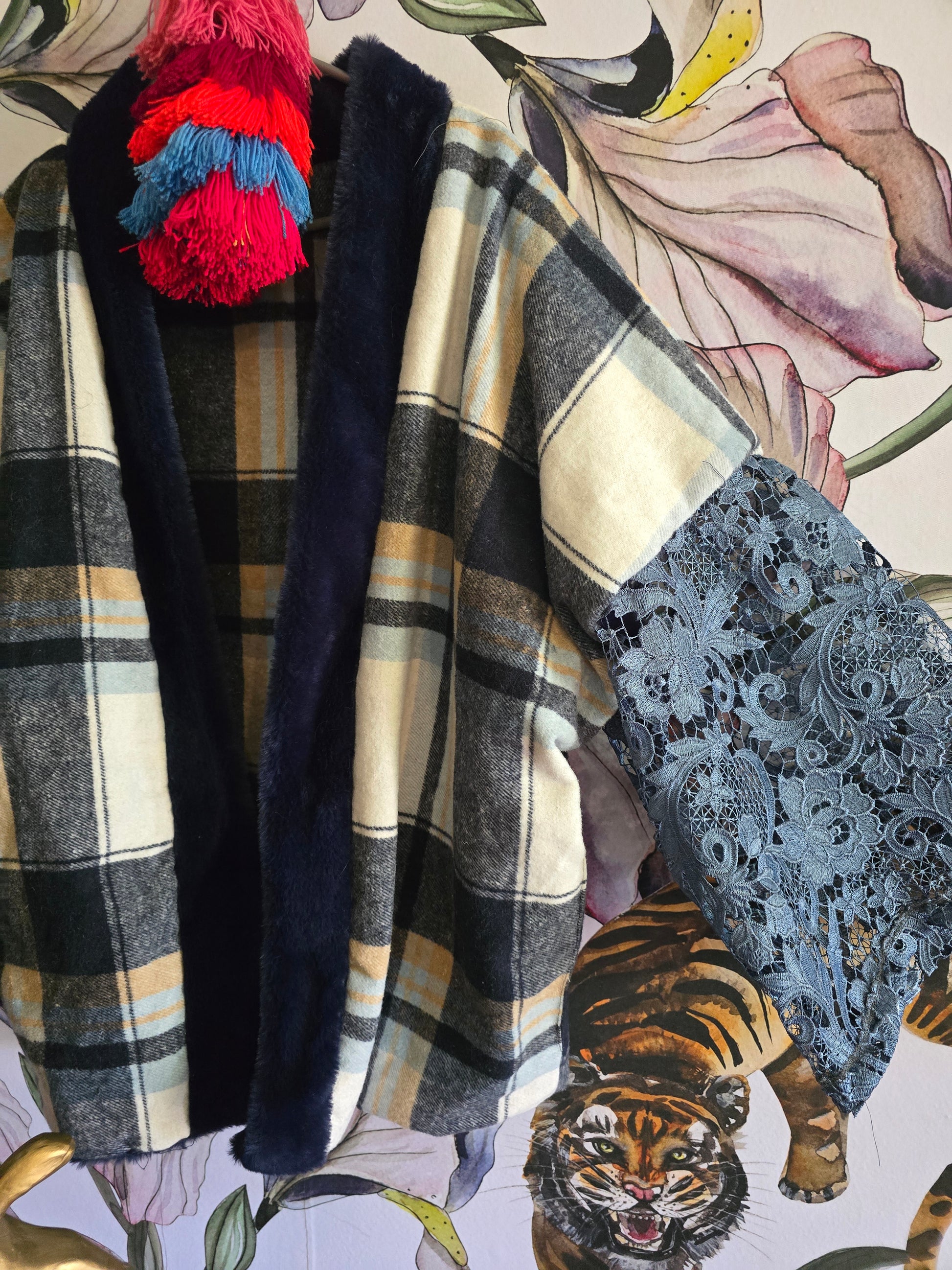 The BLUE GIRL IN LACE REVERSIBLE FLEECE AND FAUX FUR JACKET