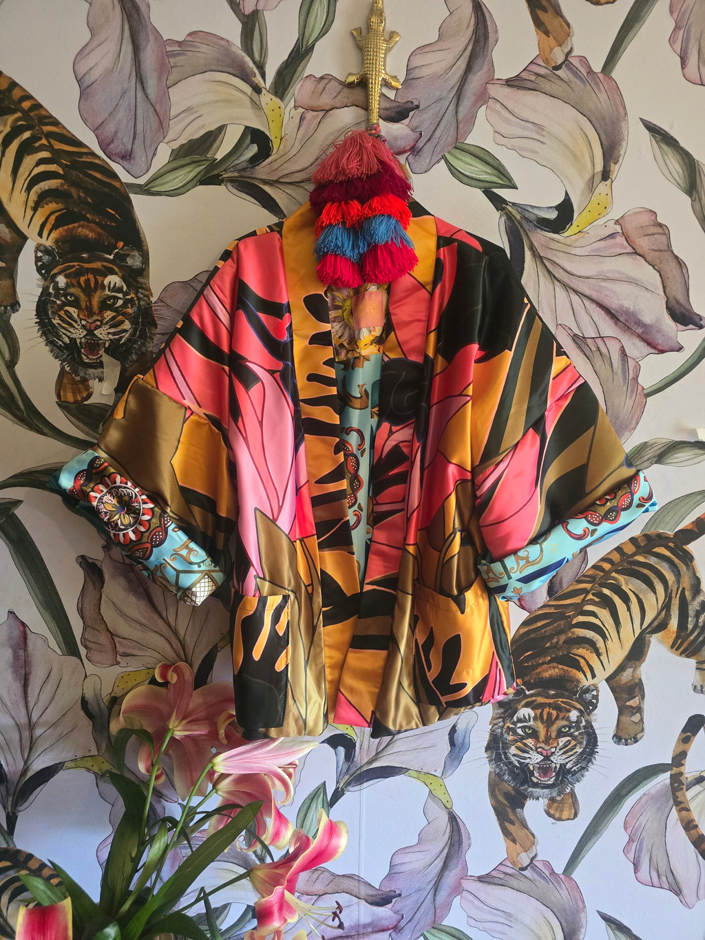 The ELECTRIC JUNGLE FULLY REVERSIBLE DUCHESS SATIN BOMBER