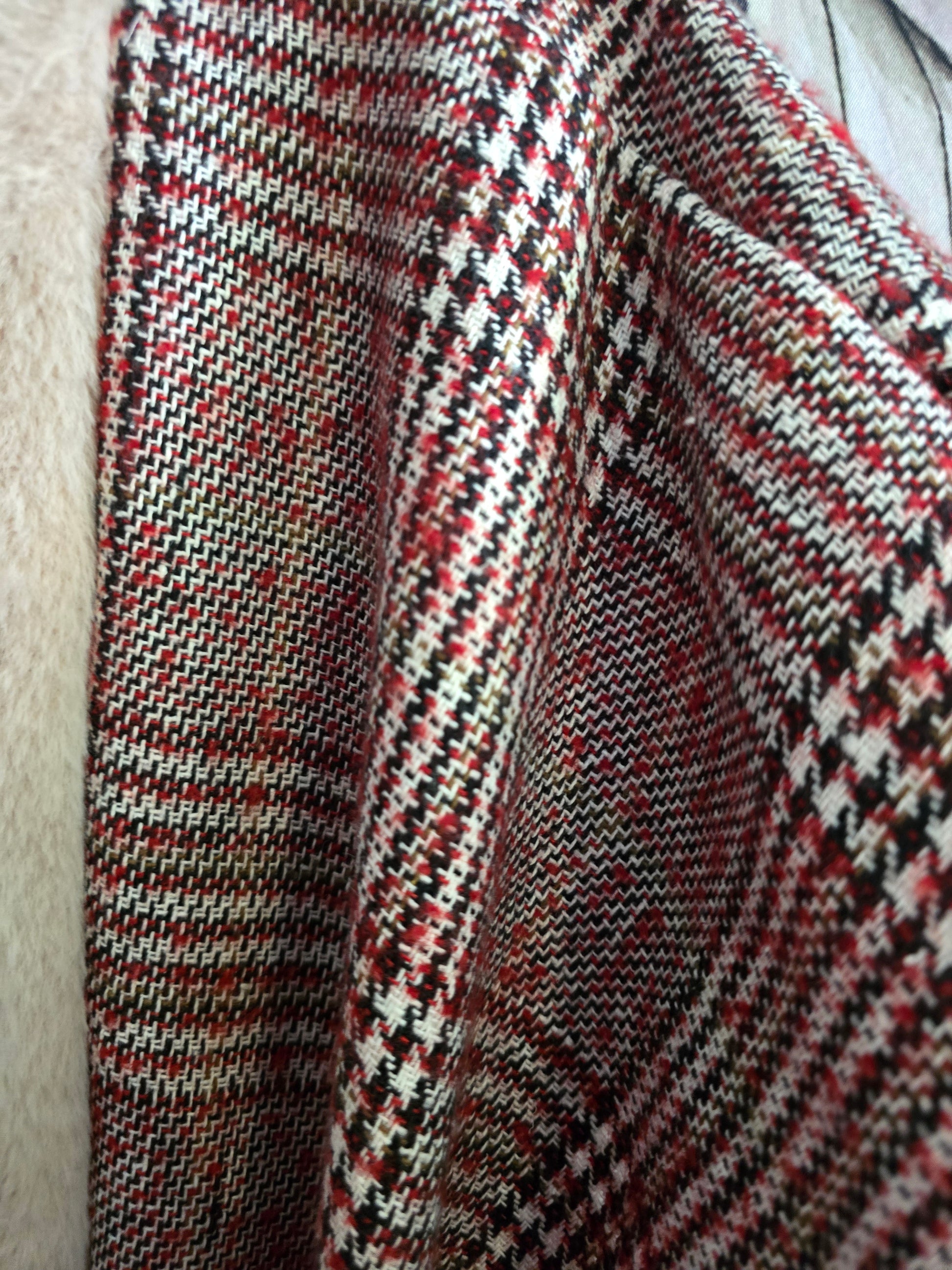 The TAMMY RED TARTAN BOHO SLEEVELESS JACKET WITH FAUX FUR