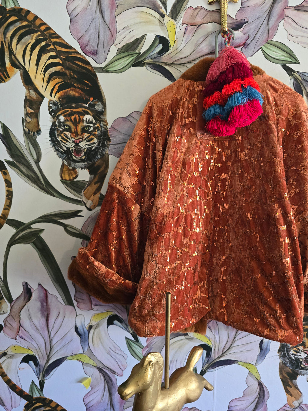 The SEQUINS & RUST FAUX FUR FULLY REVERSIBLE JACKET