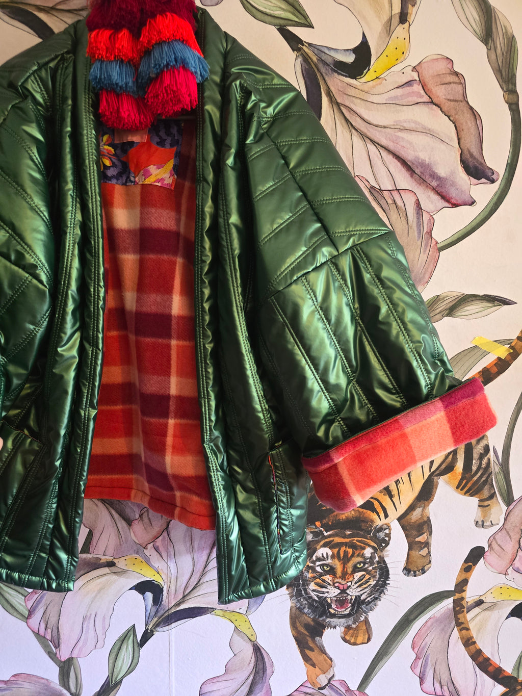 The GREEN CHECK REVERSIBLE WINTER PUFFER JACKET