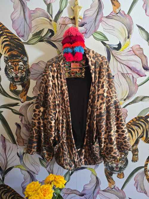 The LEOPARD & VELVET REVERSIBLE BLING WITH SEQUINS BOMBER