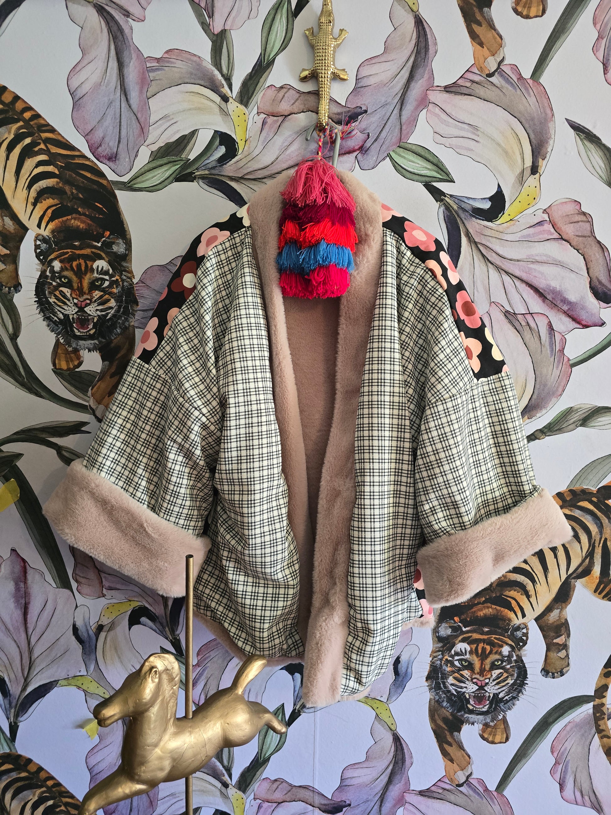 The RETRO FLOWER POWER BULL DENIM & FAUX FUR REVERSIBLE JACKET