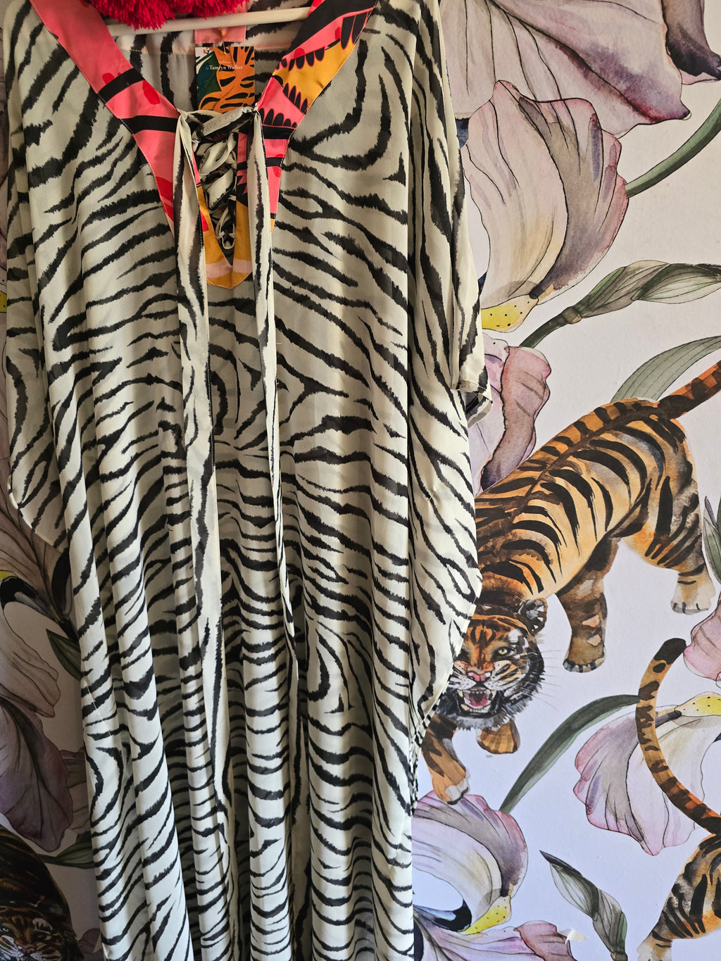 The ZEBRA KAFTAN WITH TIE DETAIL