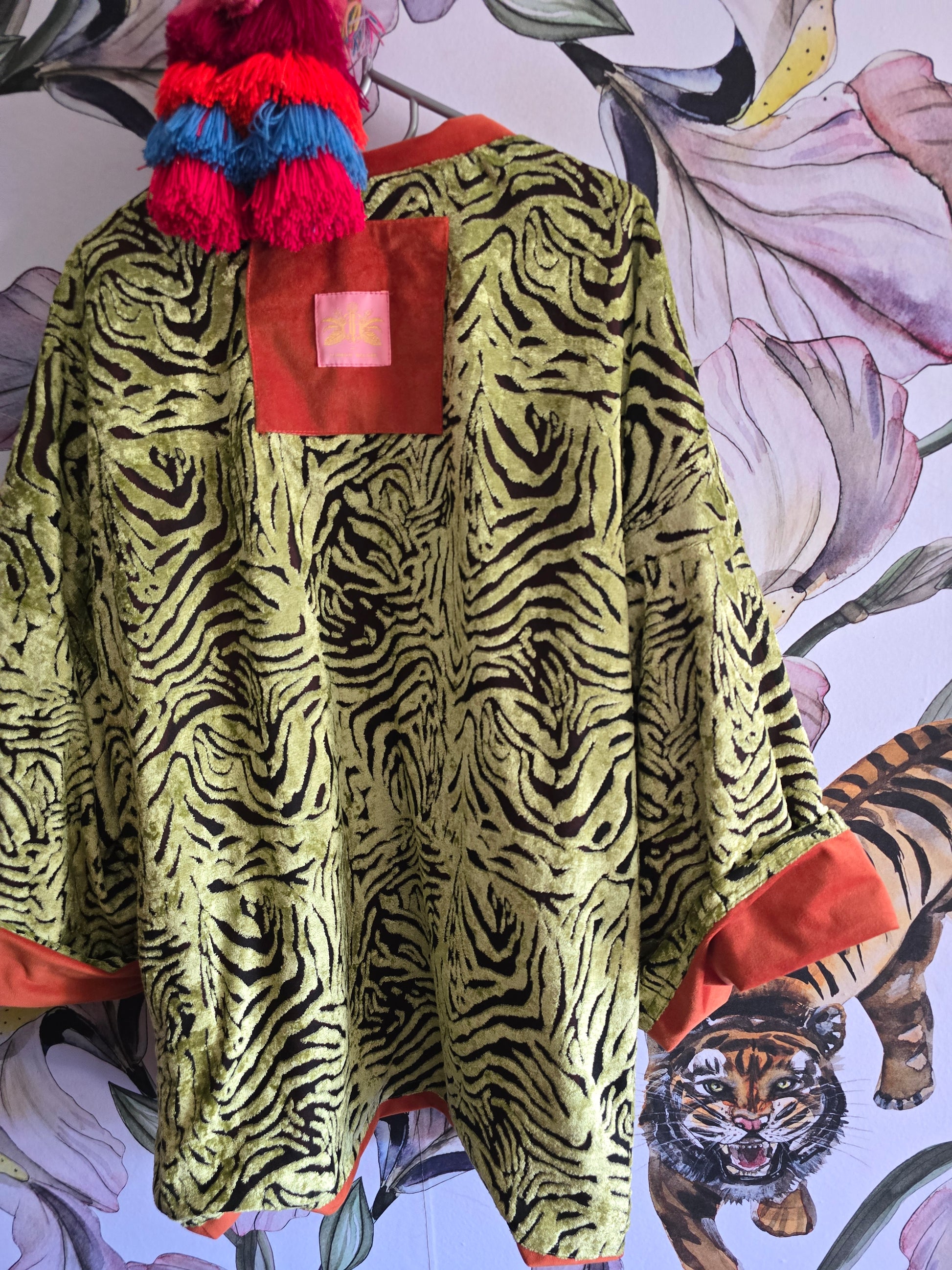The ORIENTAL CUT OUT VELVET WITH ORANGE REVERSE KIMONO JACKET