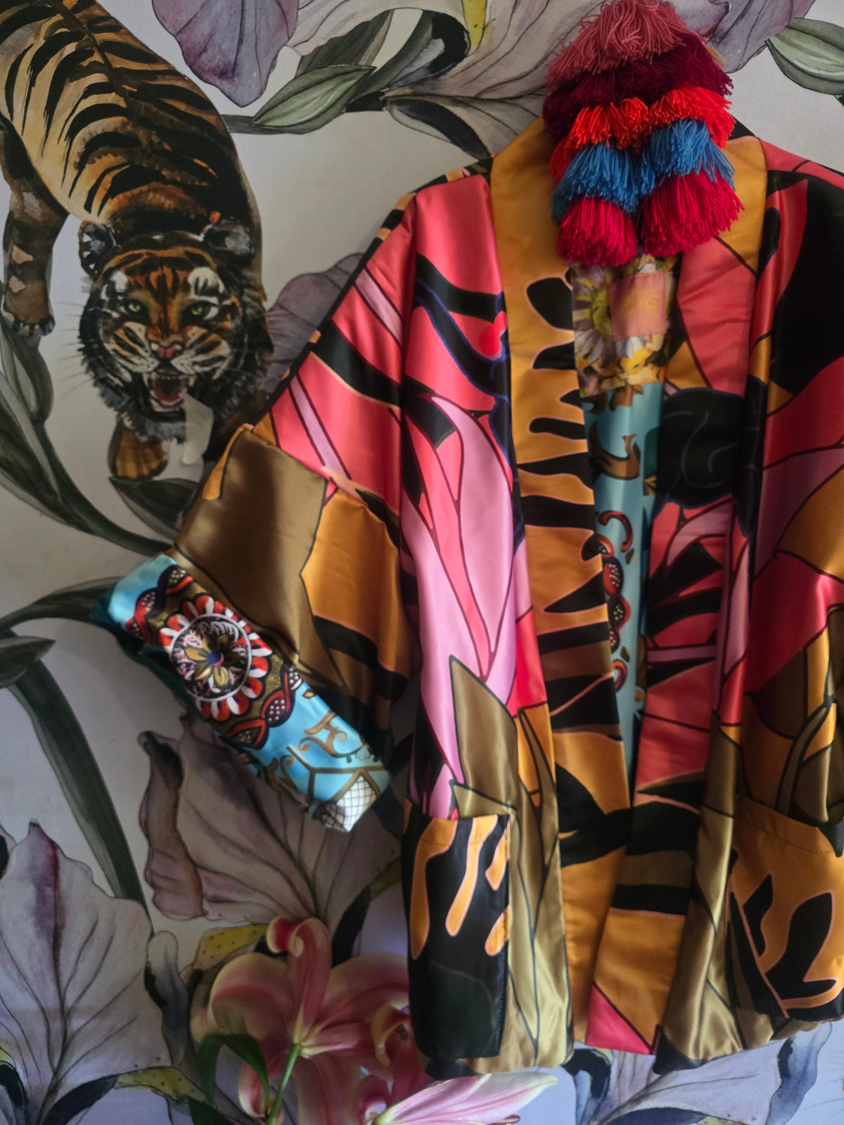 The ELECTRIC JUNGLE FULLY REVERSIBLE DUCHESS SATIN BOMBER
